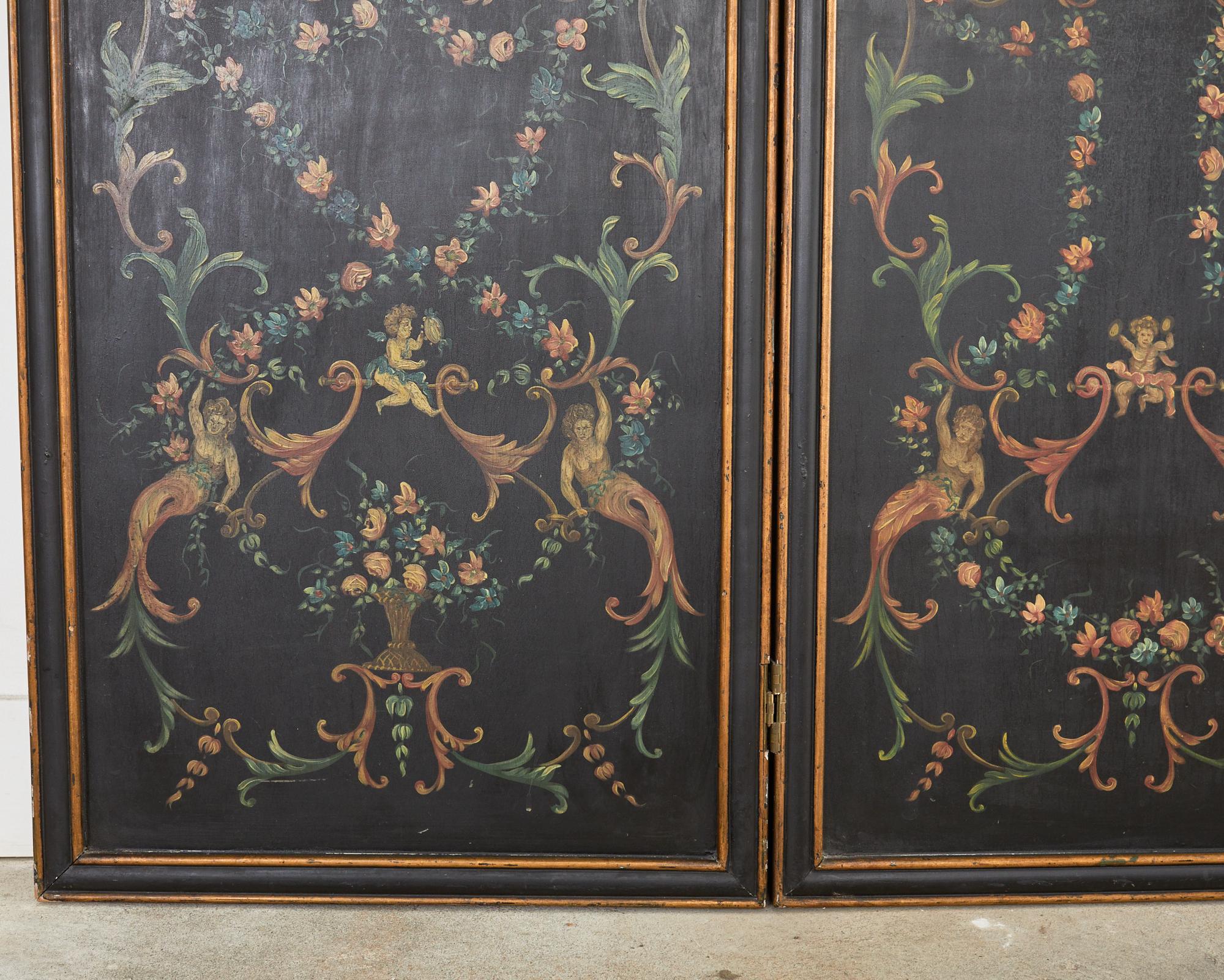 Paravento a quattro pannelli dipinti in stile neoclassico italiano in vendita 4