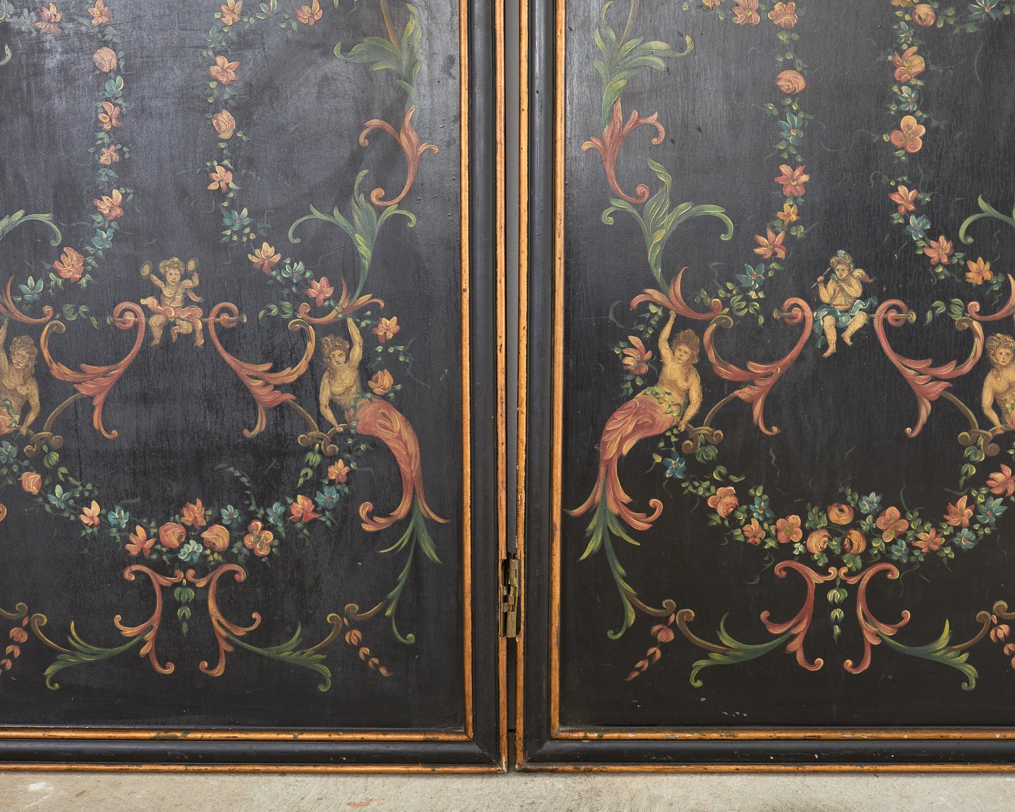 Italian Neoclassical Style Painted Four Panel Folding Screen For Sale 7