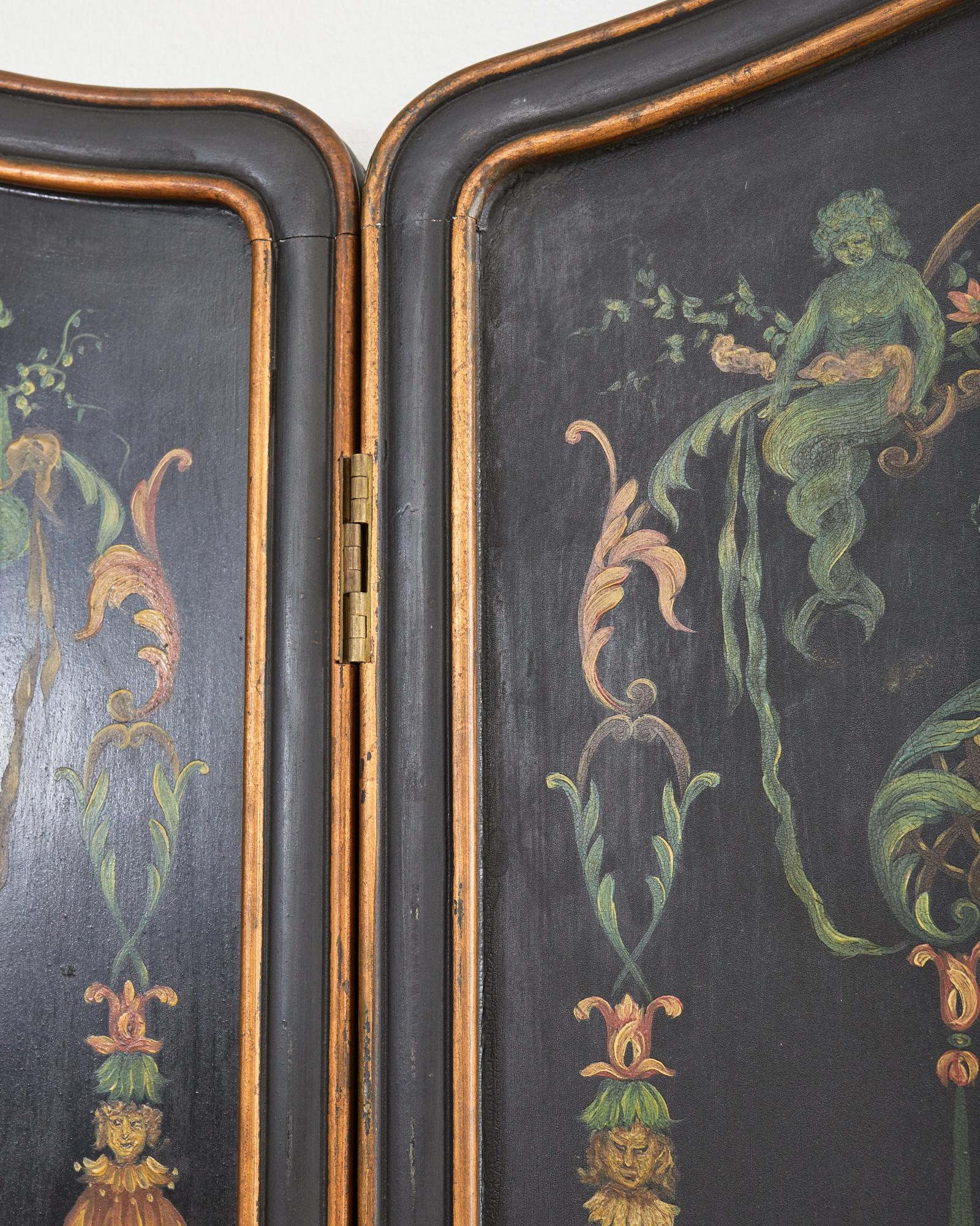 Italian Neoclassical Style Painted Four Panel Folding Screen For Sale 9