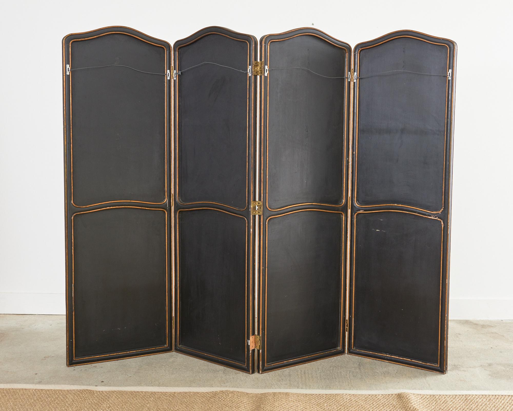 Italian Neoclassical Style Painted Four Panel Folding Screen For Sale 13