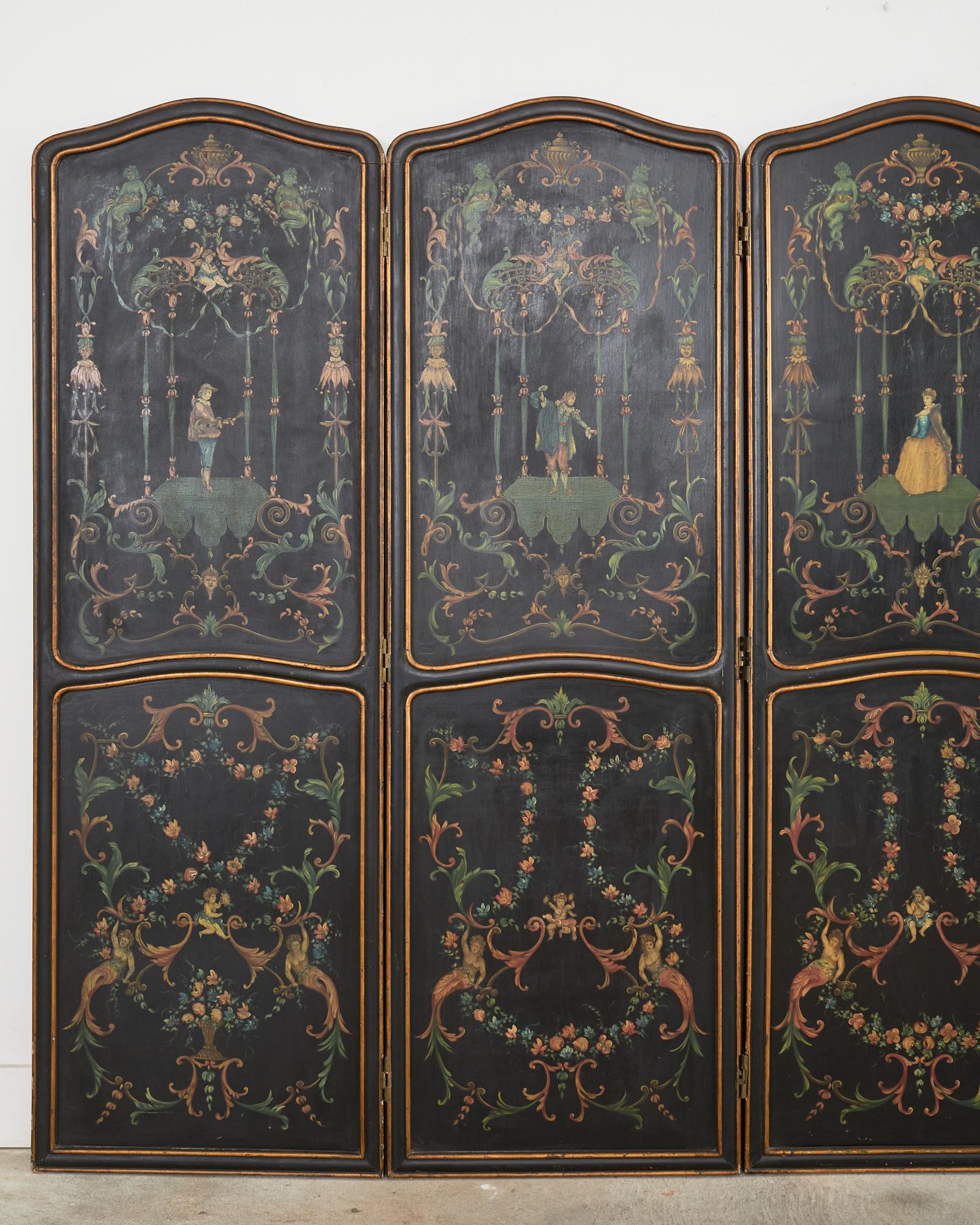 Neoclassico Paravento a quattro pannelli dipinti in stile neoclassico italiano in vendita