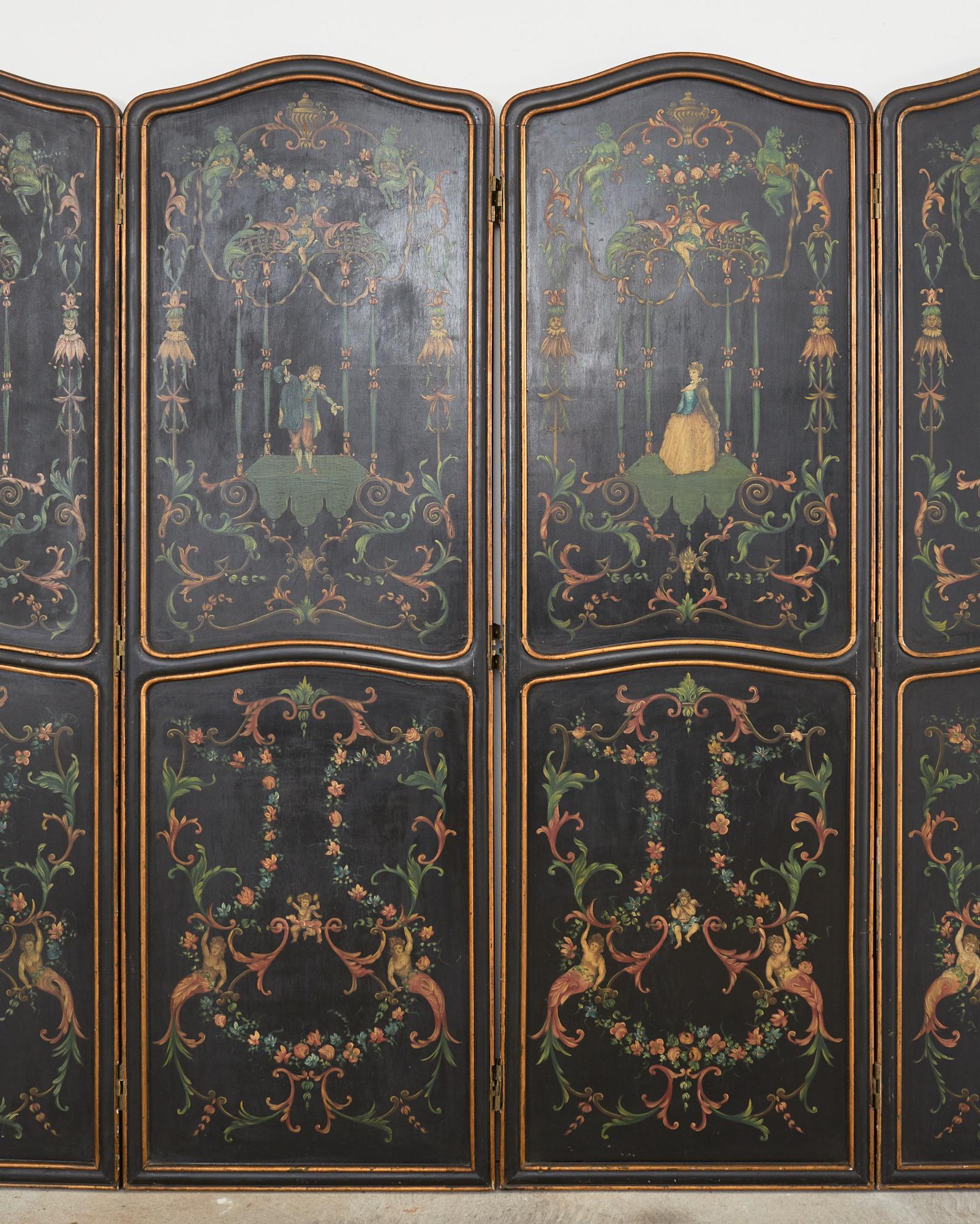 Italian Neoclassical Style Painted Four Panel Folding Screen In Good Condition For Sale In Rio Vista, CA
