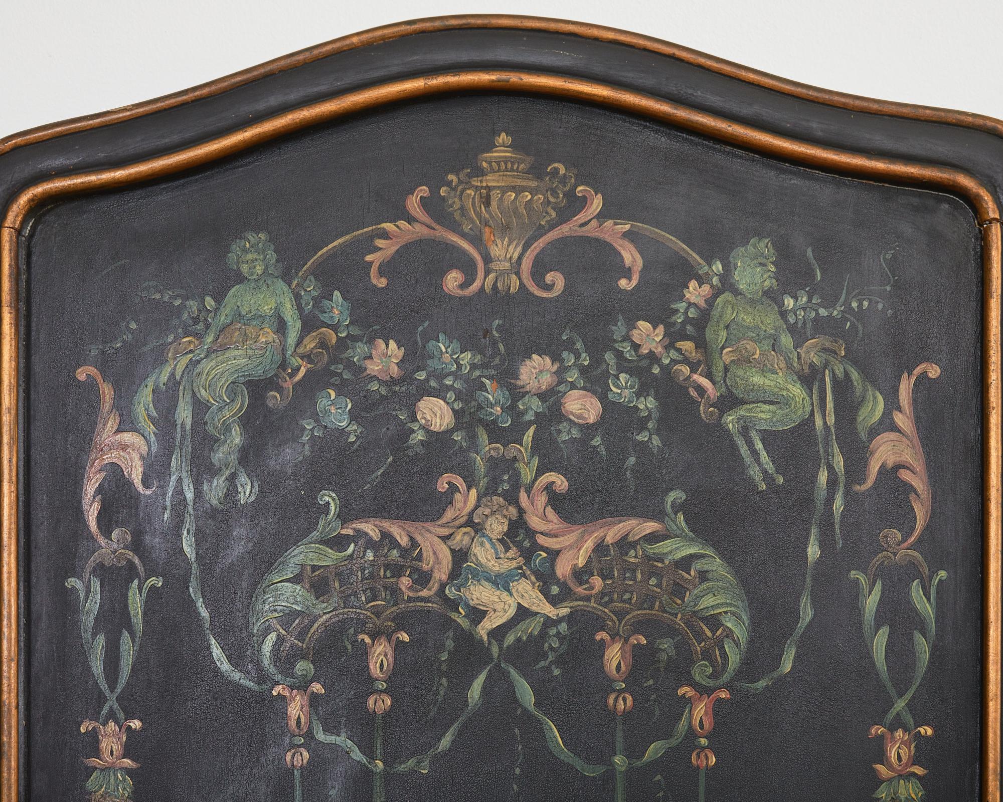 Laiton Paravent à quatre panneaux peint de style néoclassique italien en vente