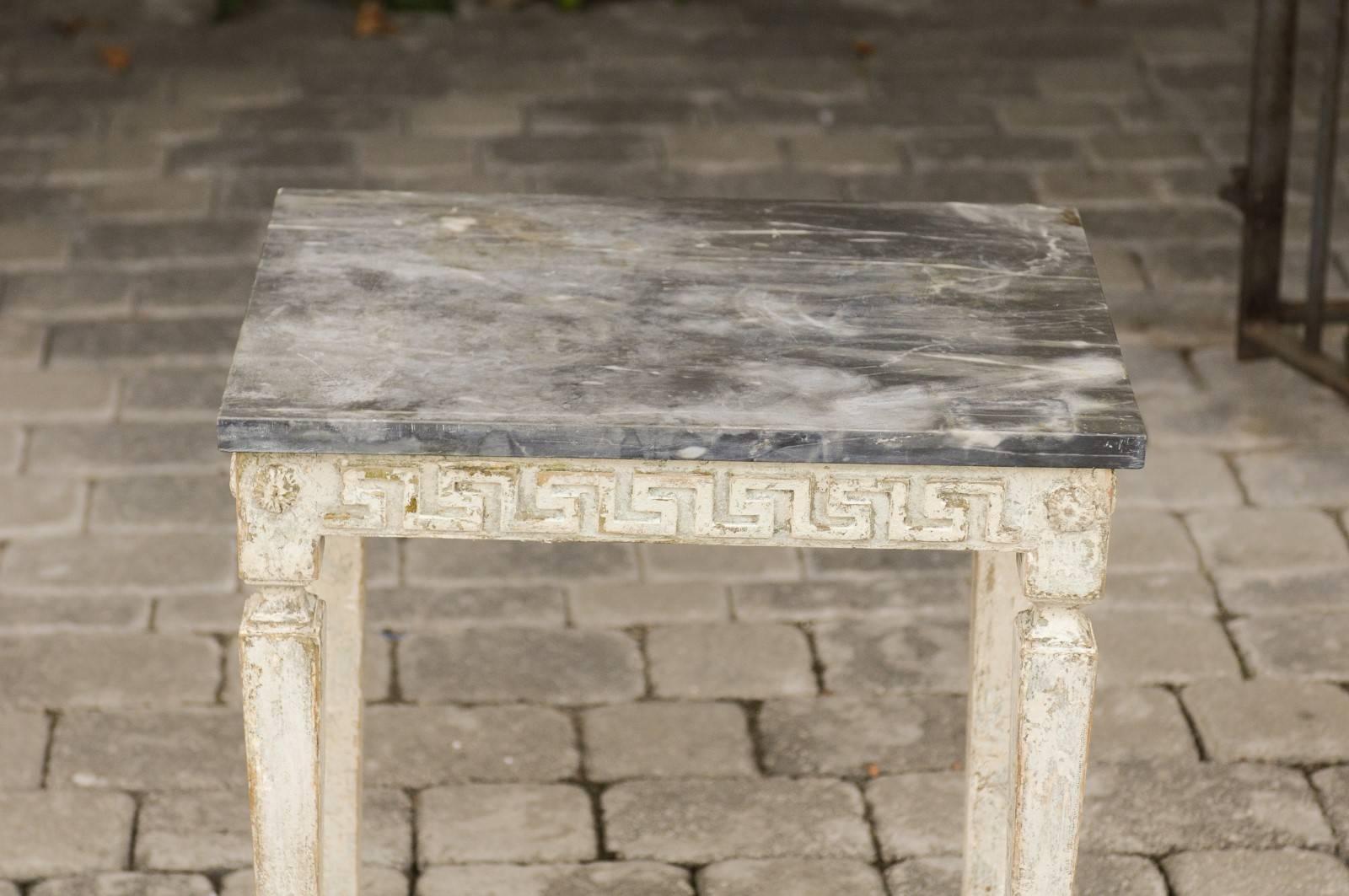 Italian Neoclassical Style Painted Side Table with Dark Marble Top, circa 1920 In Good Condition In Atlanta, GA