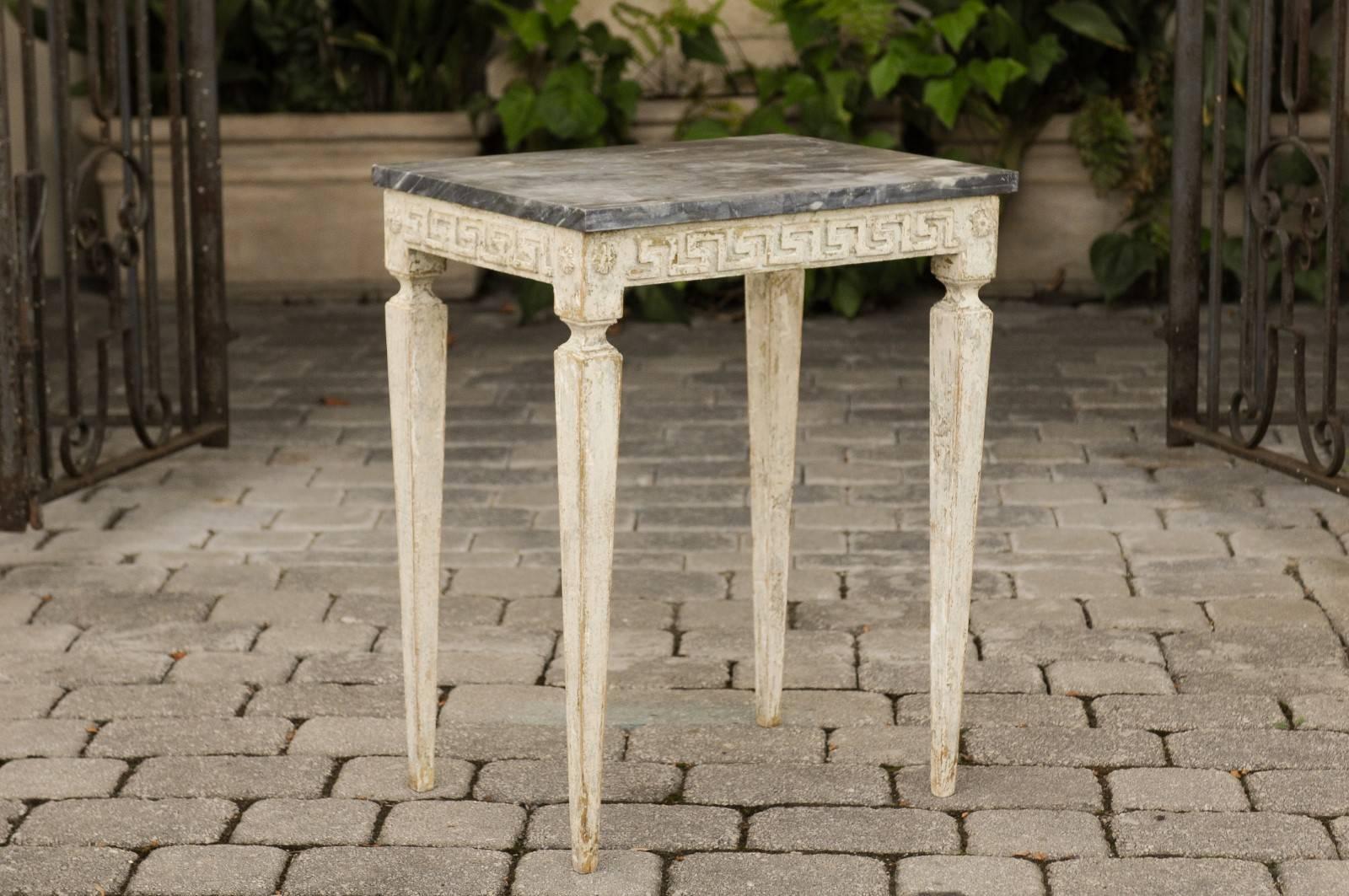 Italian Neoclassical Style Painted Side Table with Dark Marble Top, circa 1920 1