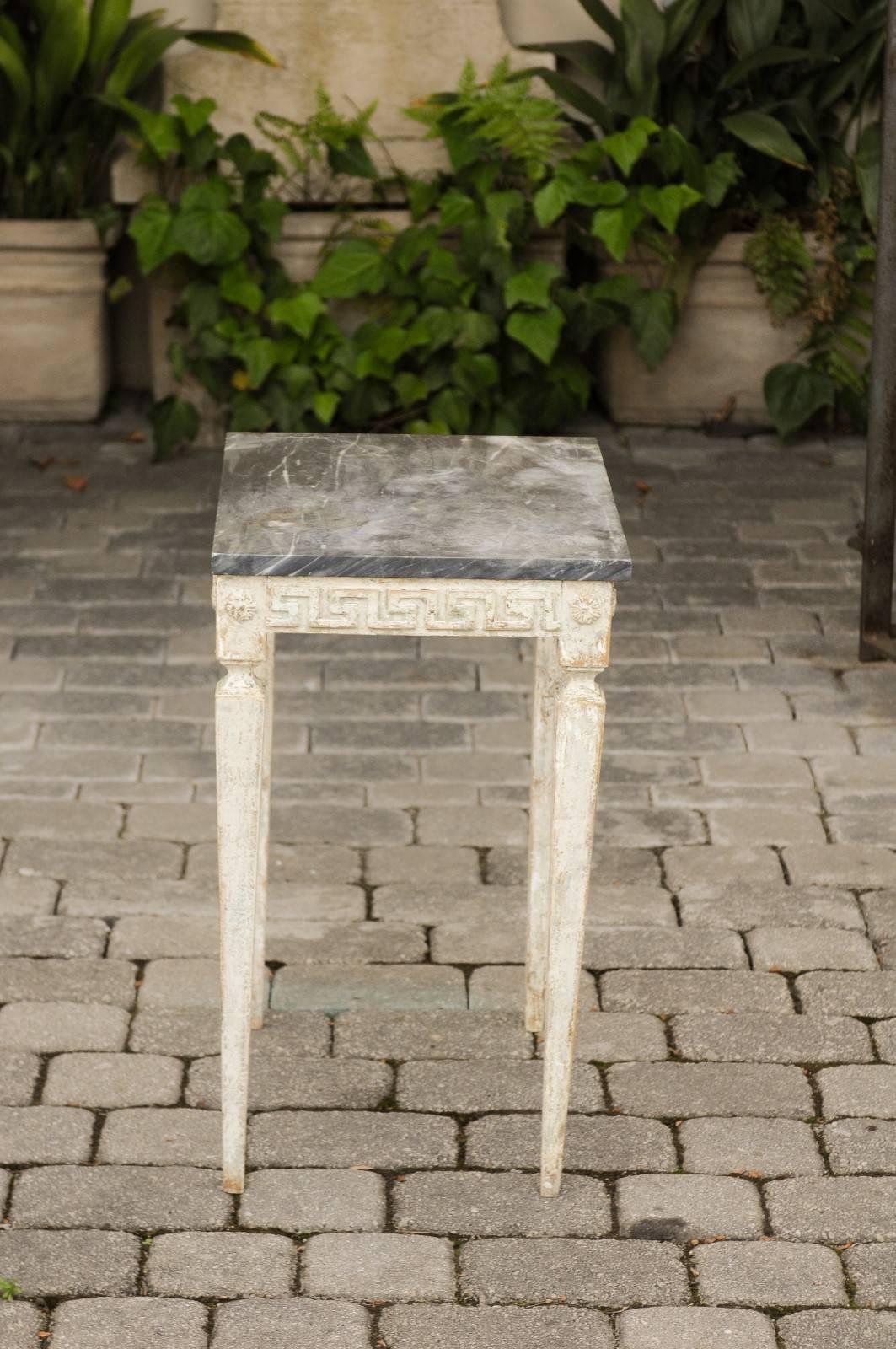 Italian Neoclassical Style Painted Side Table with Dark Marble Top, circa 1920 2