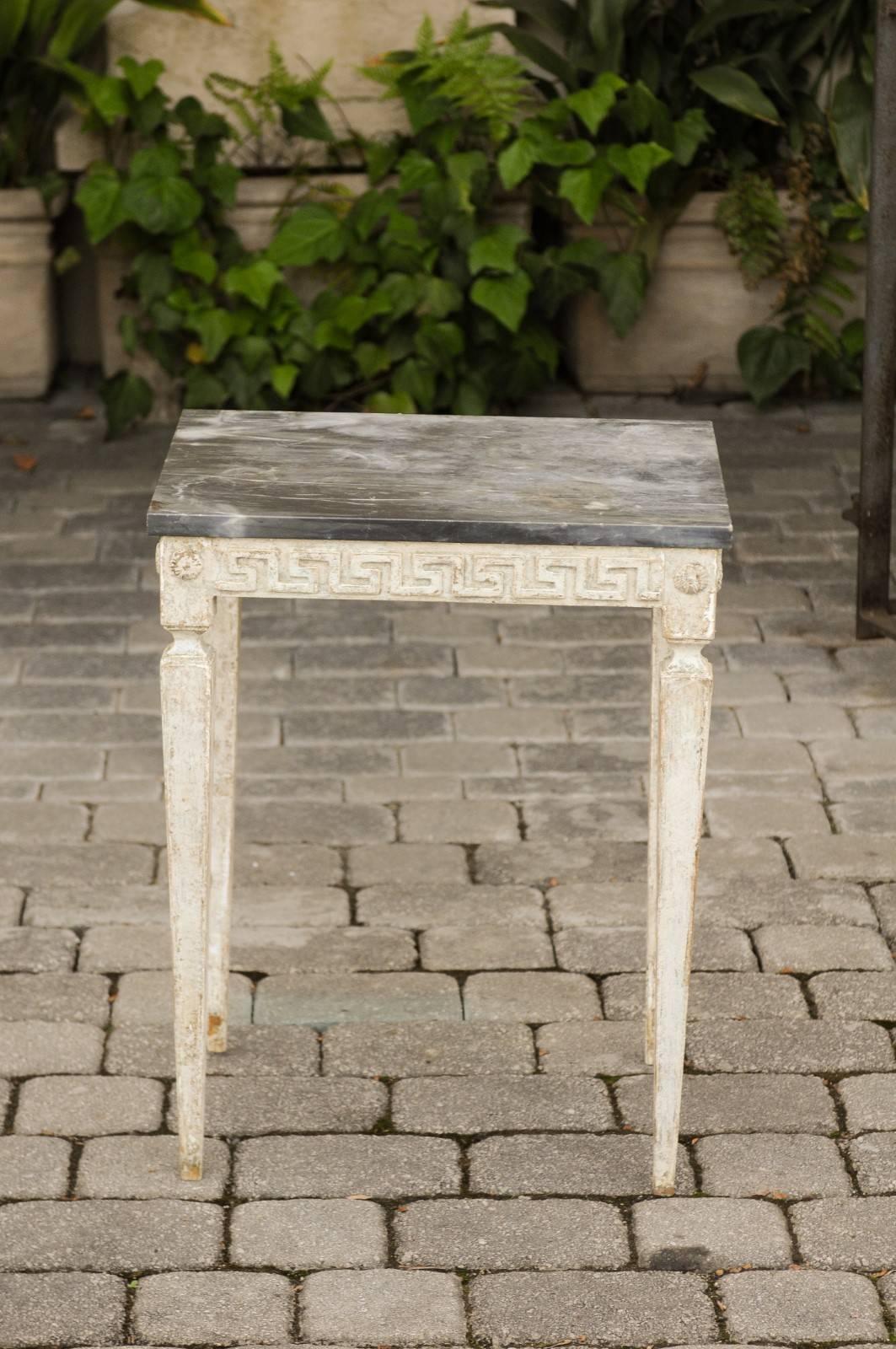 Italian Neoclassical Style Painted Side Table with Dark Marble Top, circa 1920 3