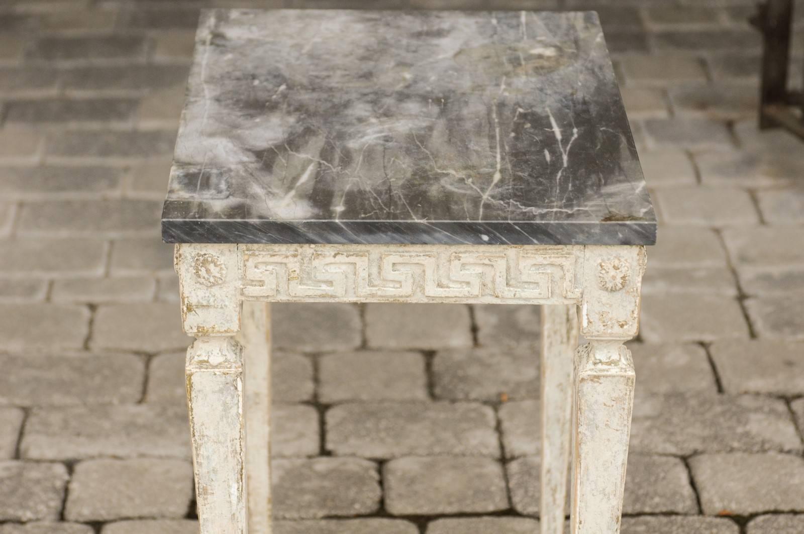 Italian Neoclassical Style Painted Side Table with Dark Marble Top, circa 1920 5