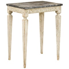 Antique Italian Neoclassical Style Painted Side Table with Dark Marble Top, circa 1920