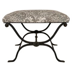 Italian Neoclassical Style Painted Wrought Iron X Stool with Fortuny Fabric