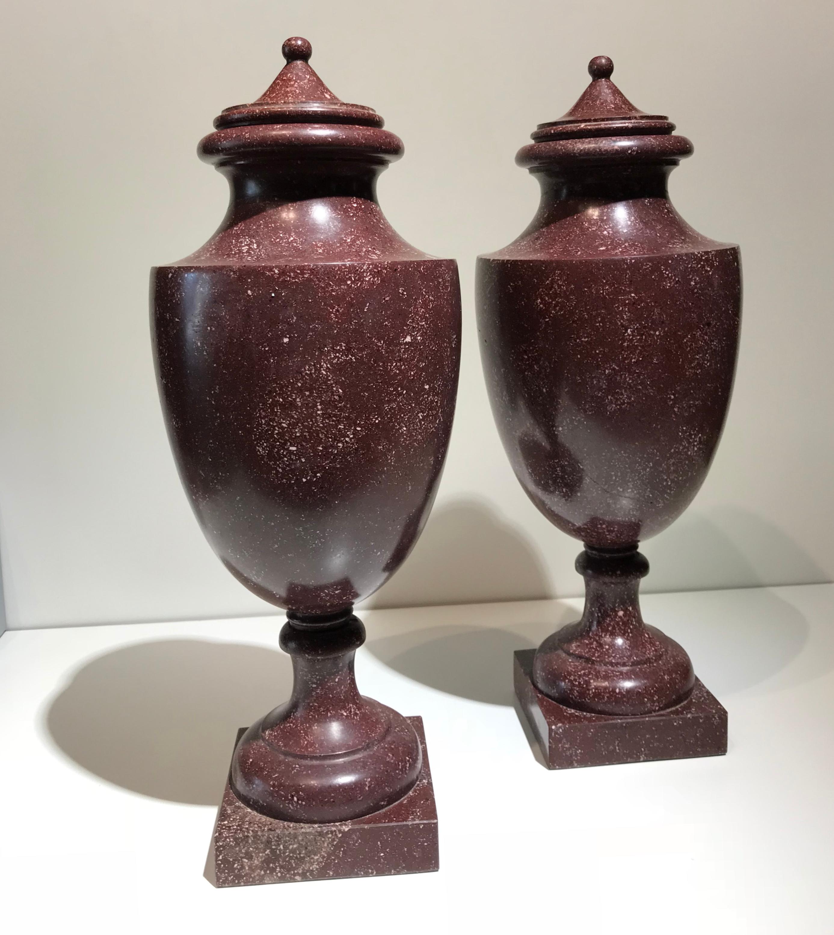 Italian Neoclassical Style Pair of Urns Made with Ancient Red Porphyry 6