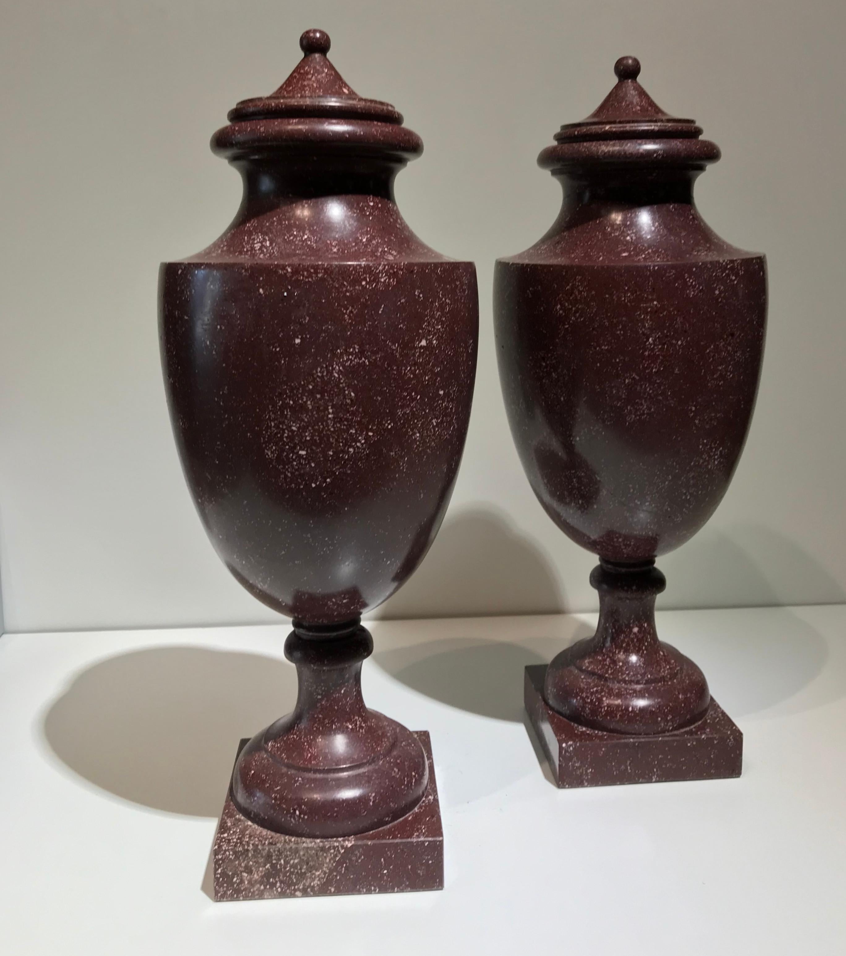 Italian Neoclassical Style Pair of Urns Made with Ancient Red Porphyry 7