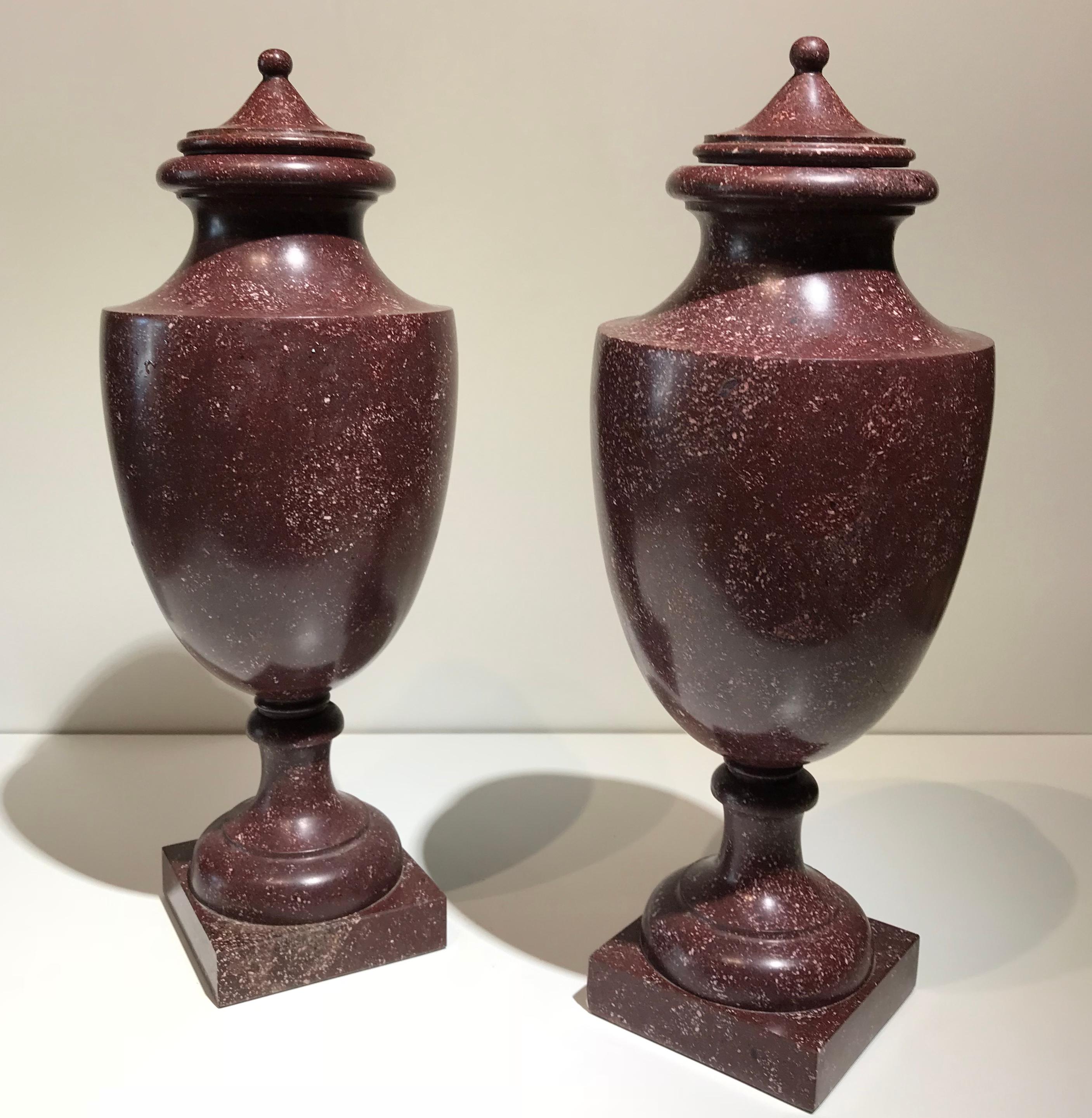 Italian Neoclassical Style Pair of Urns Made with Ancient Red Porphyry 8