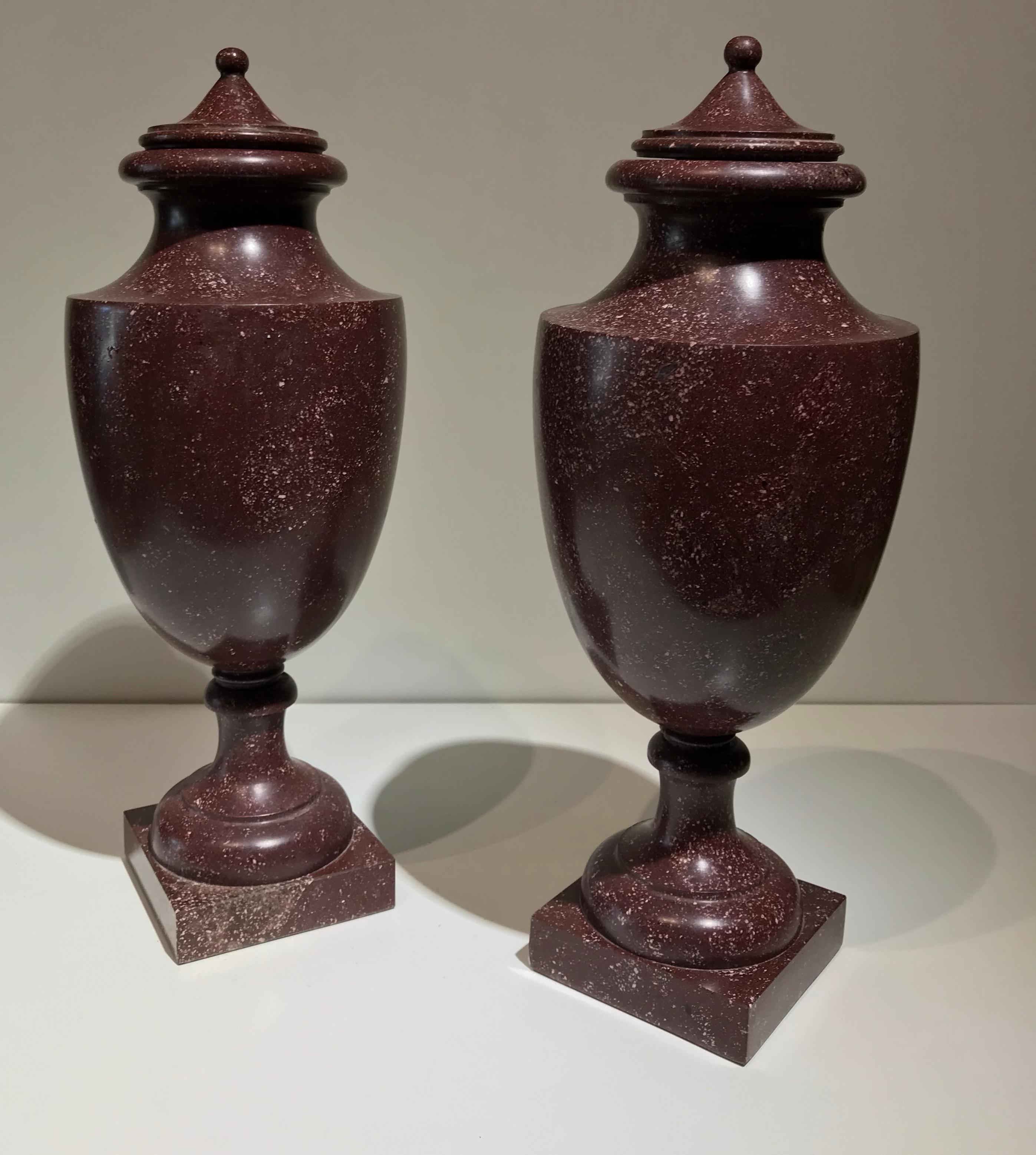Italian Neoclassical Style Pair of Urns Made with Ancient Red Porphyry 9