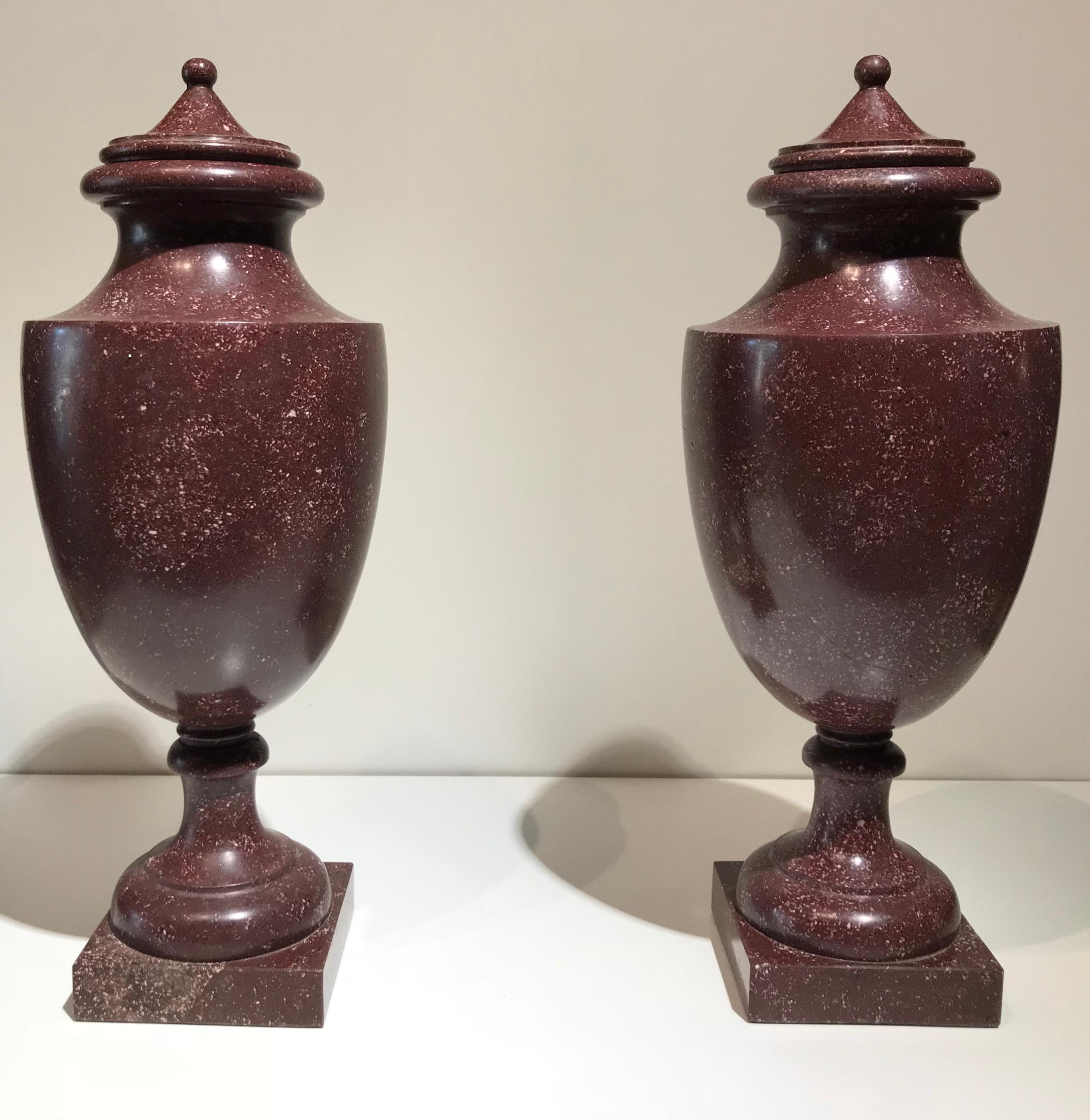 Italian Neoclassical Style Pair of Urns Made with Ancient Red Porphyry 10