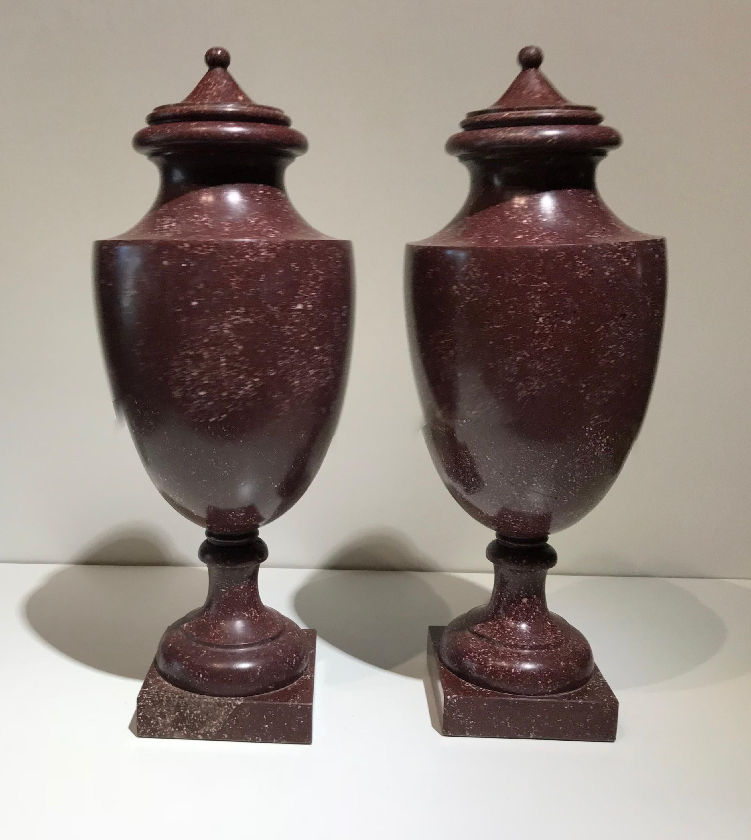 Italian Neoclassical Style Pair of Urns Made with Ancient Red Porphyry 11