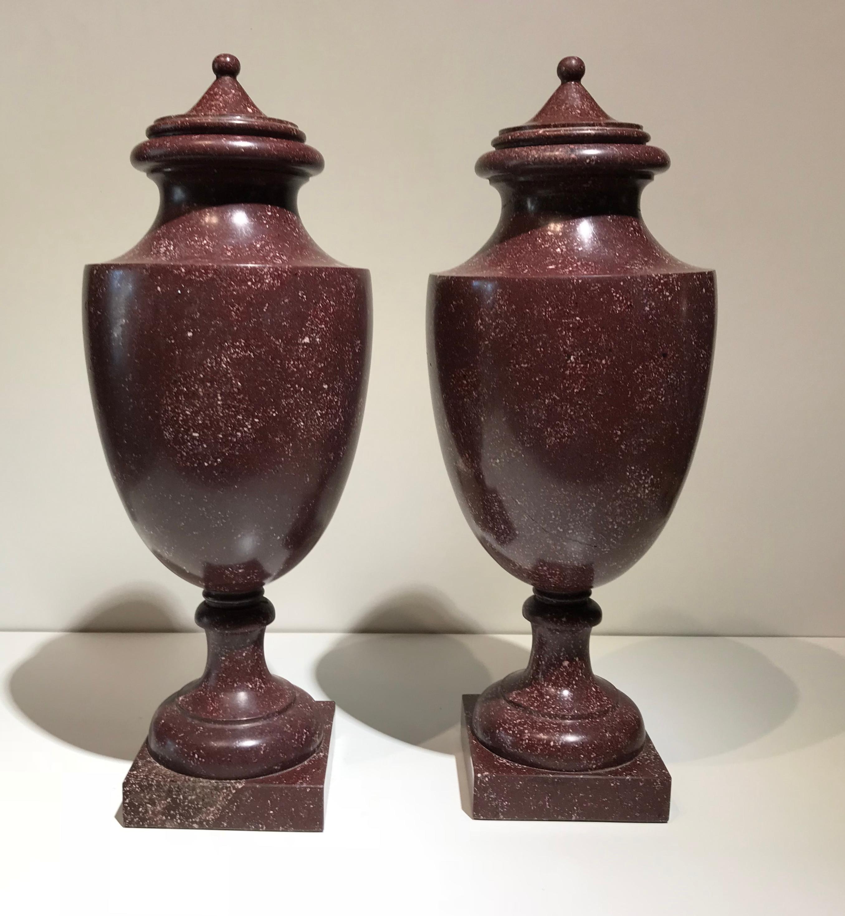 Italian Neoclassical Style Pair of Urns Made with Ancient Red Porphyry 12