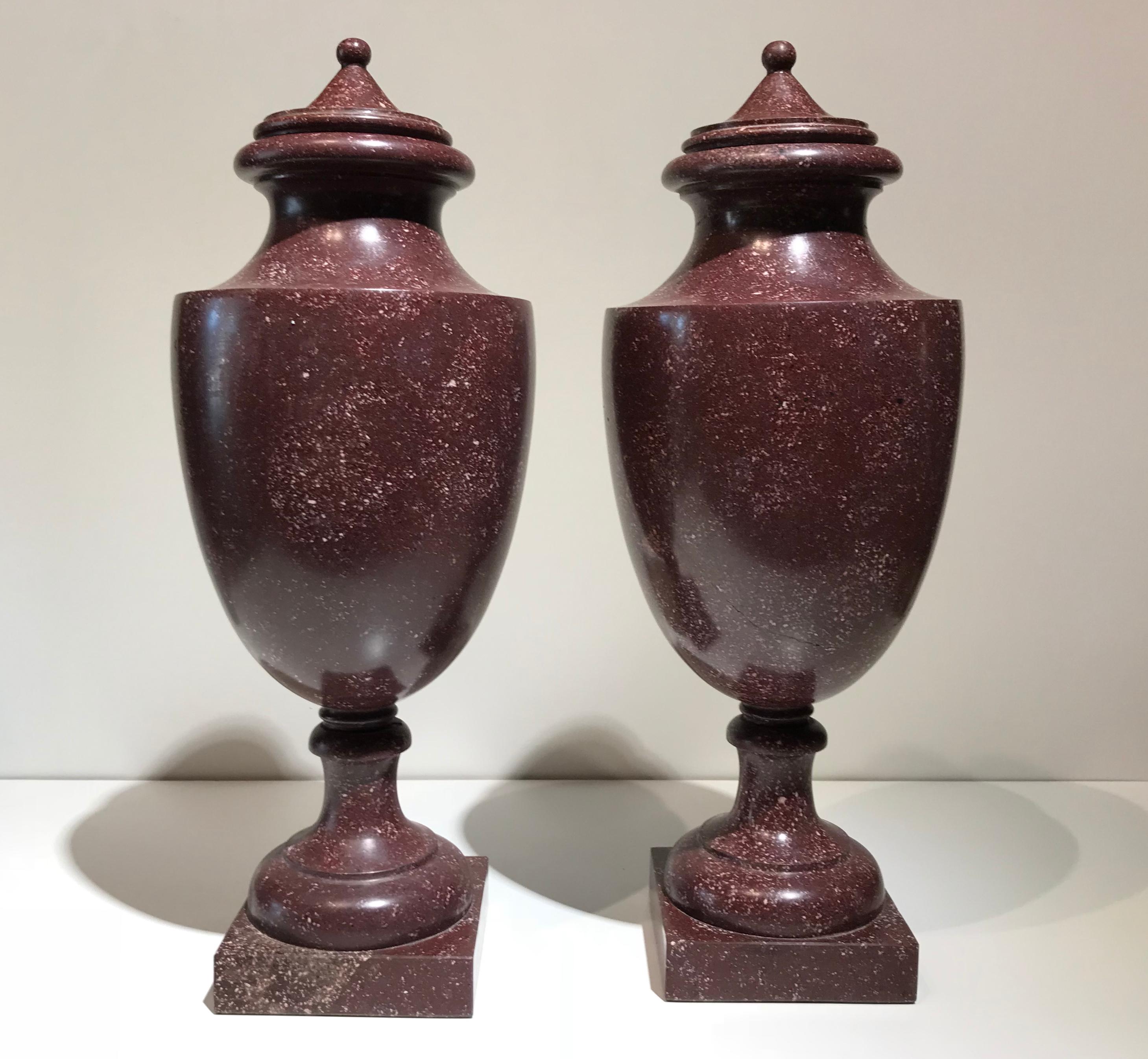 Italian Neoclassical Style Pair of Urns Made with Ancient Red Porphyry 13