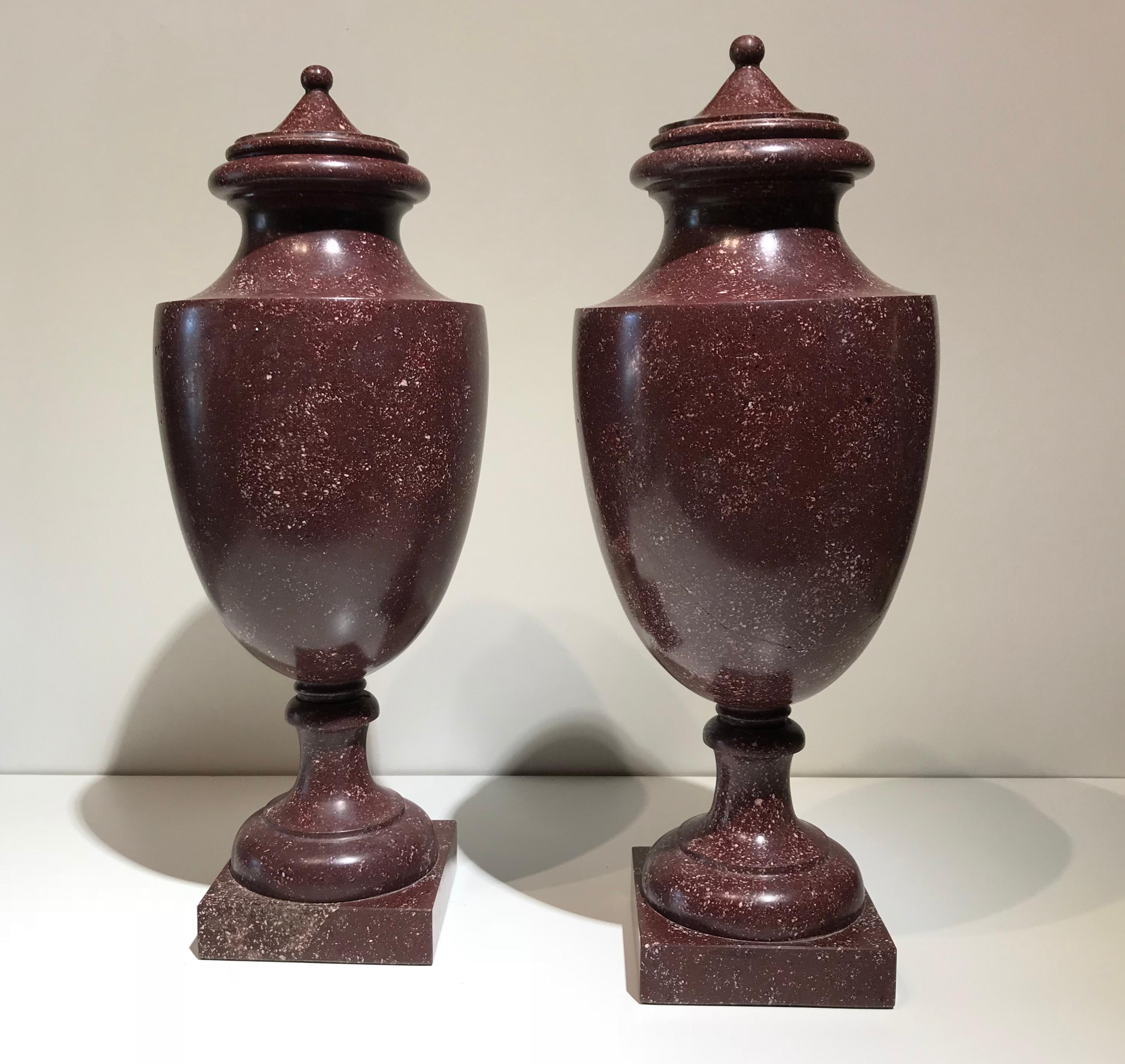 Italian Neoclassical Style Pair of Urns Made with Ancient Red Porphyry 14