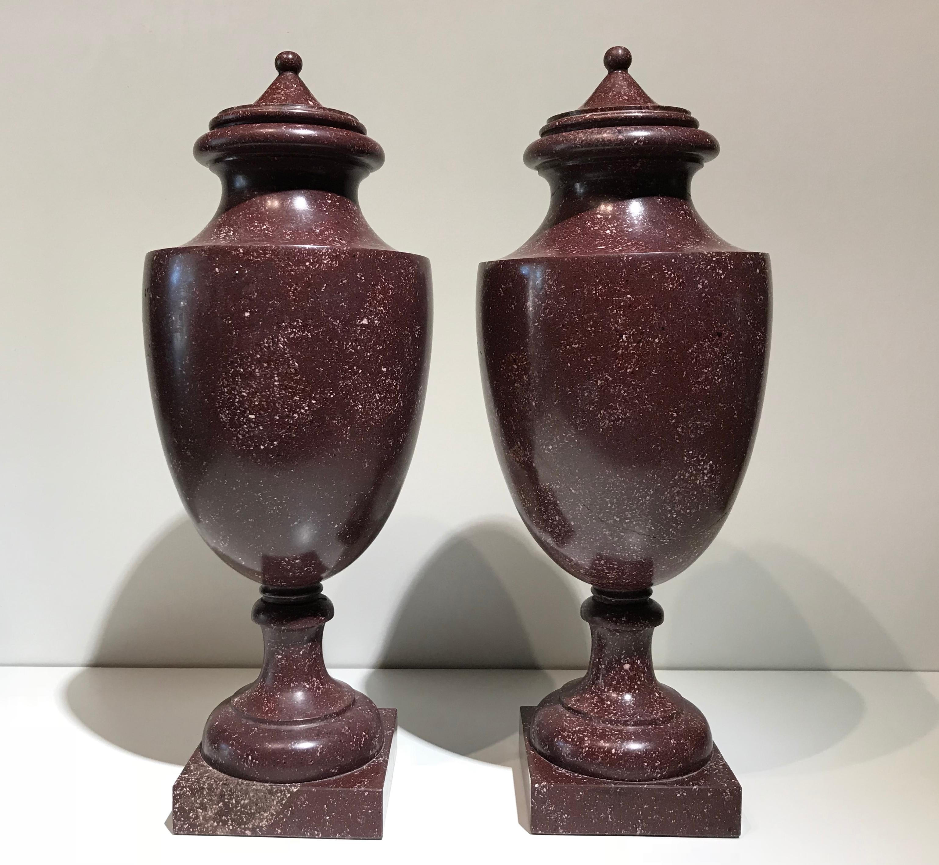 Italian Neoclassical Style Pair of Urns Made with Ancient Red Porphyry 15