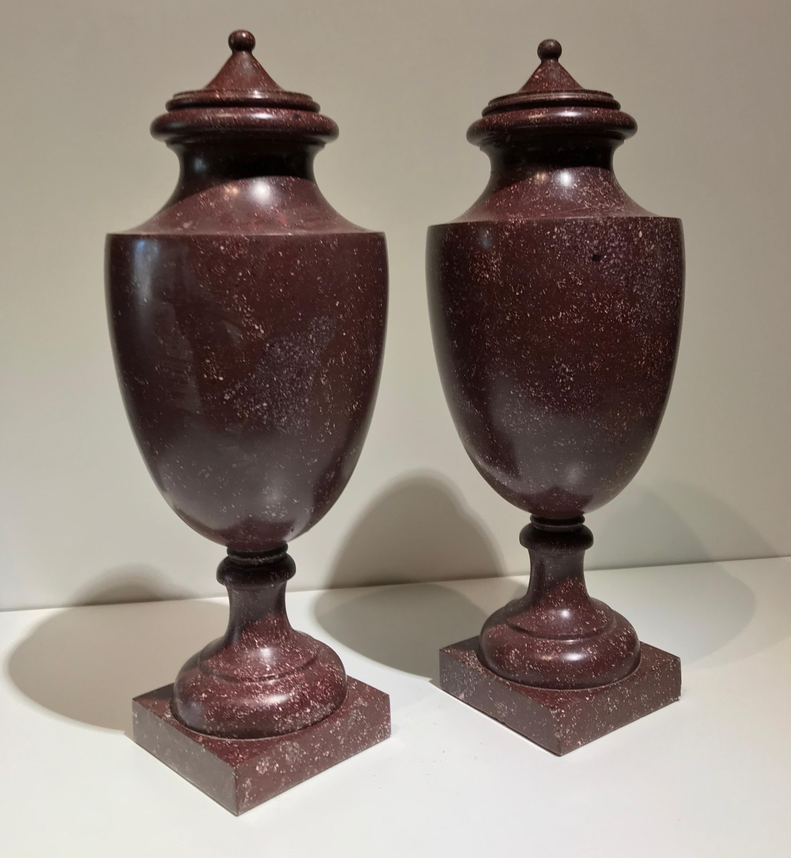 A superb pair of vases made in the rare and precious ancient red porphyry, one of the most important and impressive material used from the ancient time by roman. The porphyry was used for the high level decoration and work of art and there are a lot