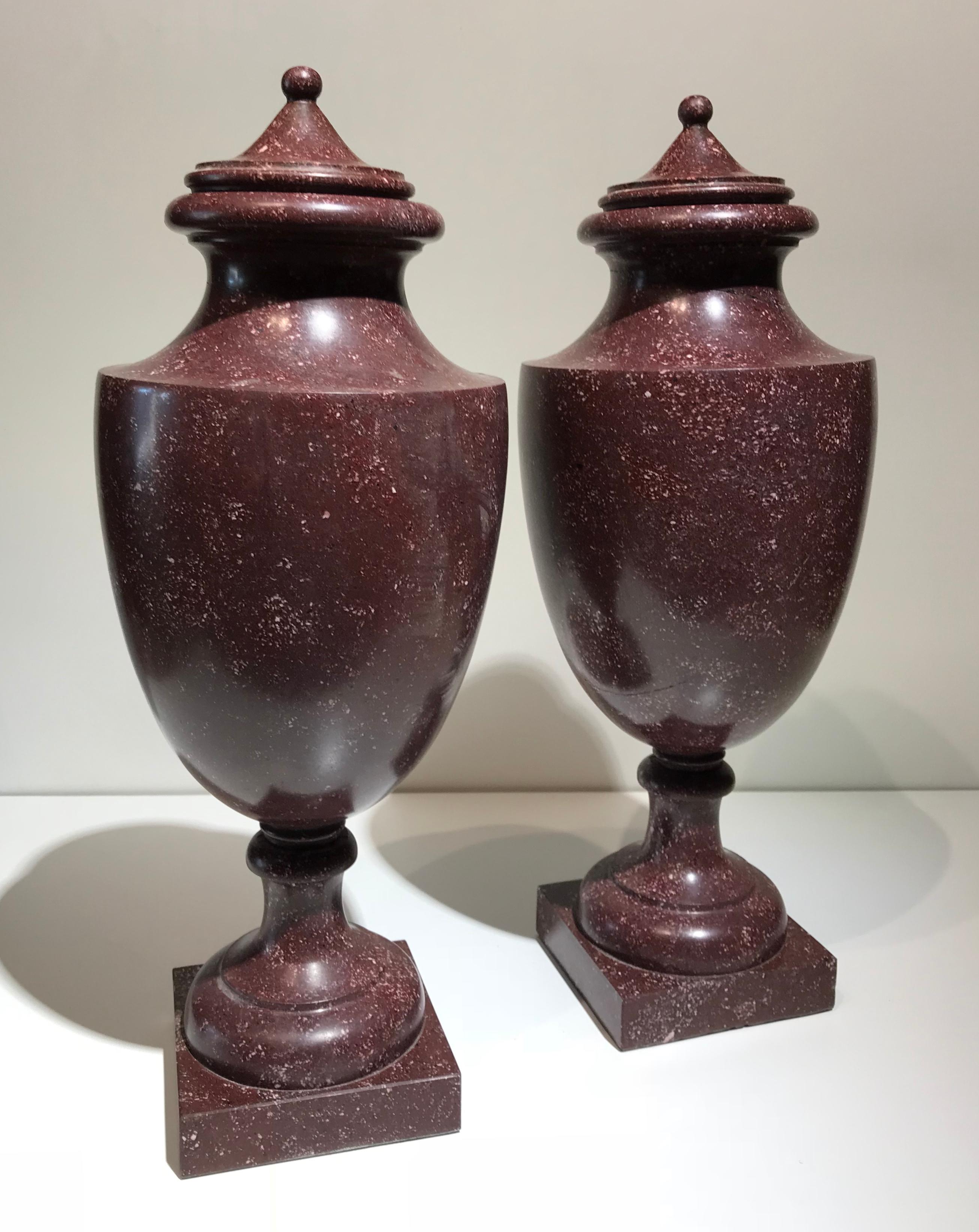 Italian Neoclassical Style Pair of Urns Made with Ancient Red Porphyry 2