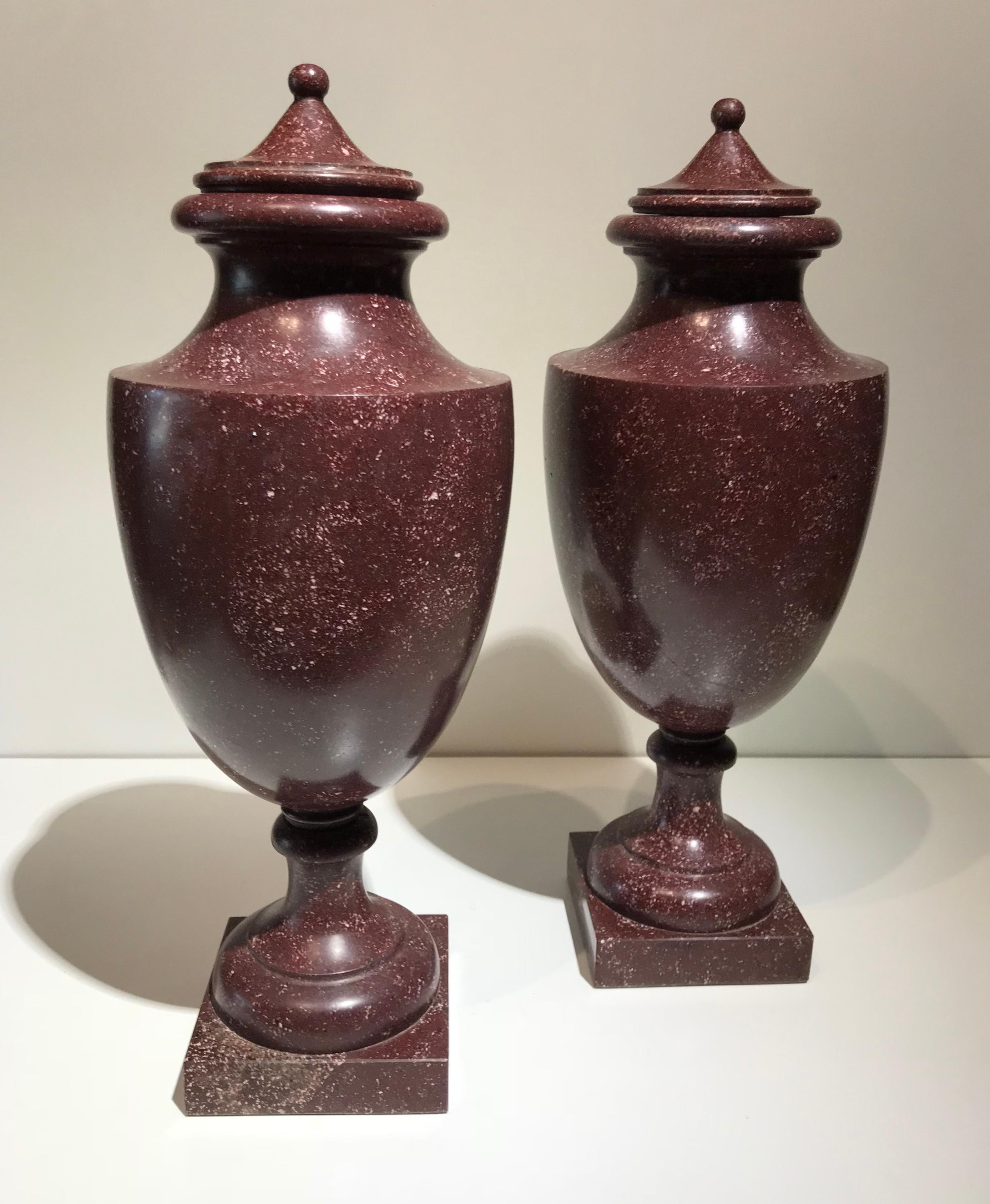 Italian Neoclassical Style Pair of Urns Made with Ancient Red Porphyry 5