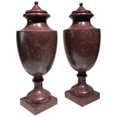 Italian Neoclassical Style Pair of Urns Made with Ancient Red Porphyry