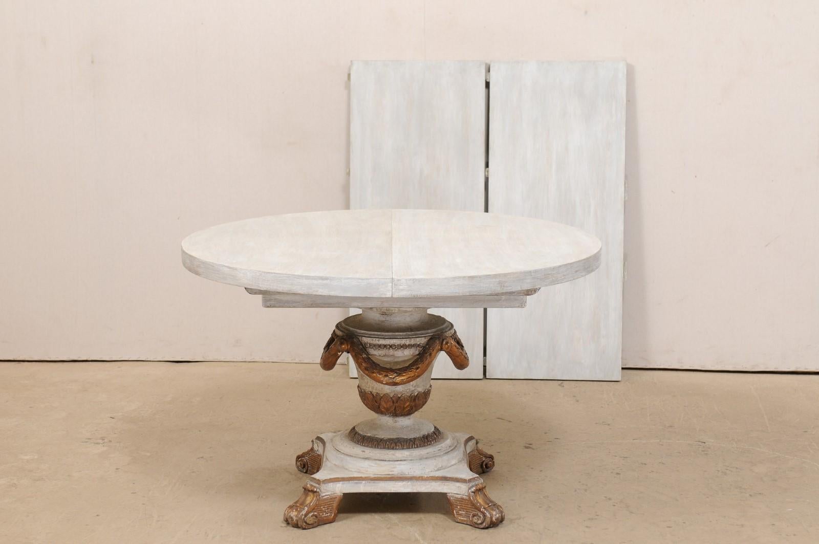 Neoclassical Style Pedestal Table with Leaves, Can be Oval or Round Shaped 4