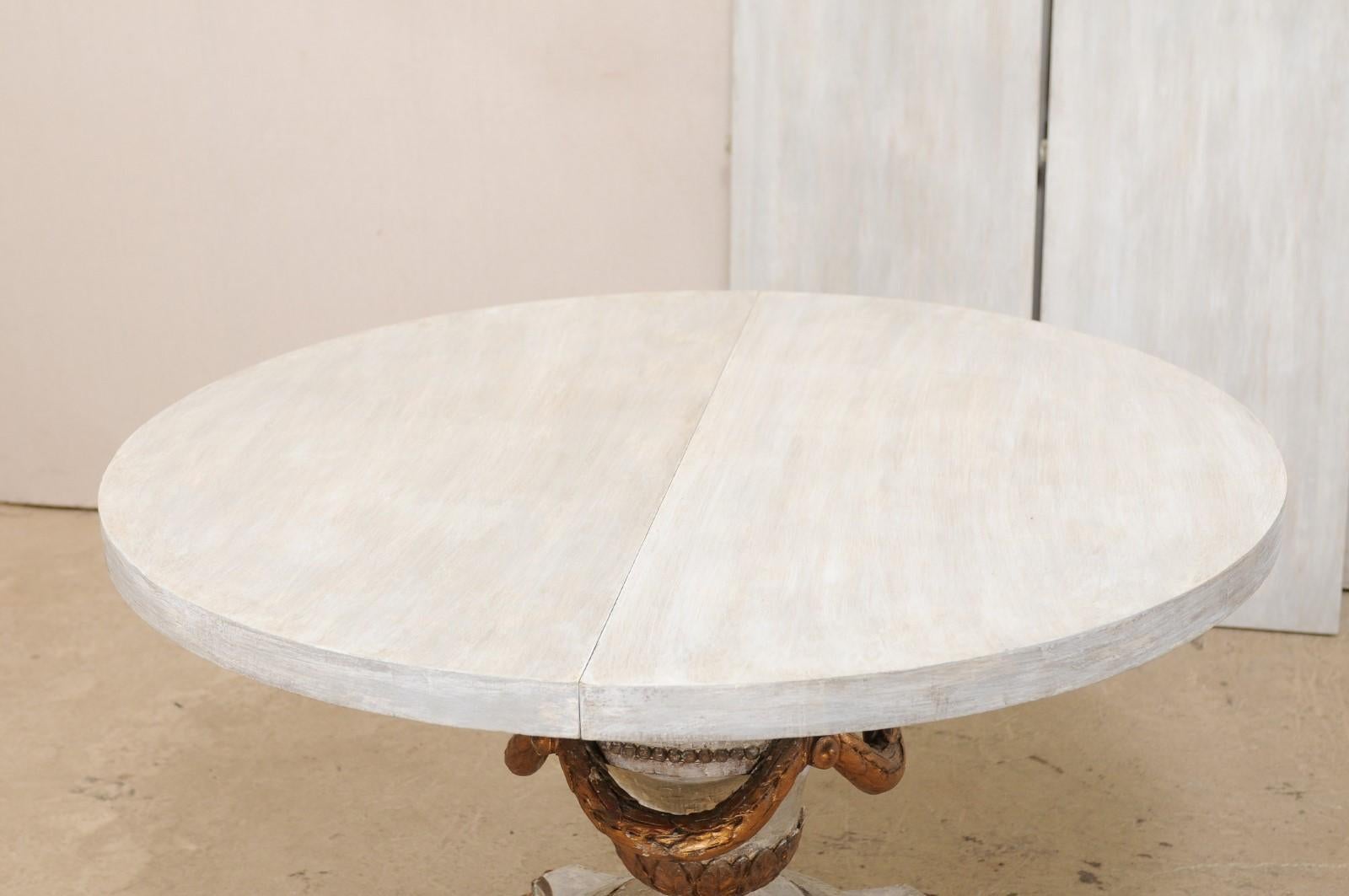 Neoclassical Style Pedestal Table with Leaves, Can be Oval or Round Shaped 5