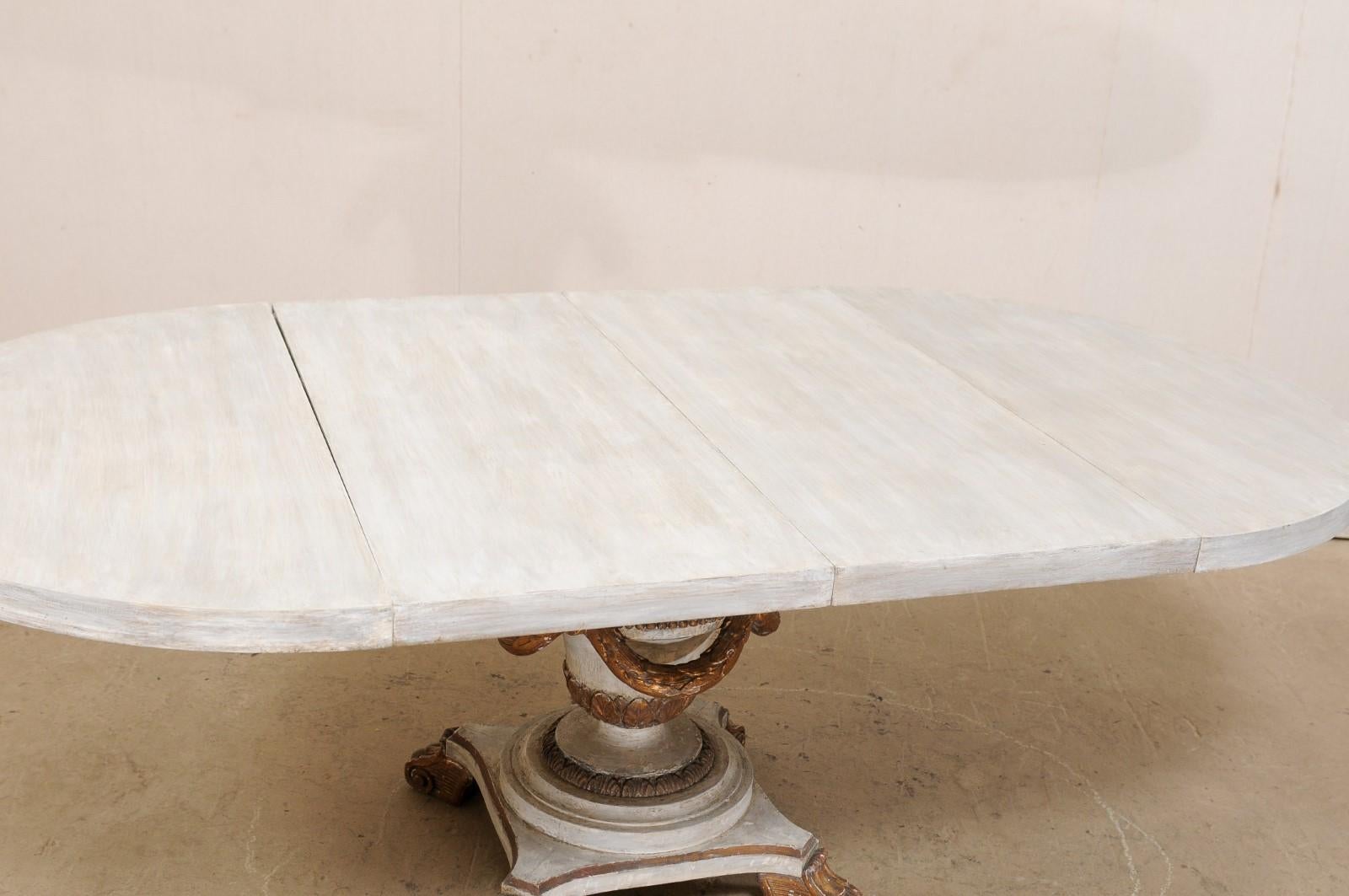 Italian Neoclassical Style Pedestal Table with Leaves, Can be Oval or Round Shaped