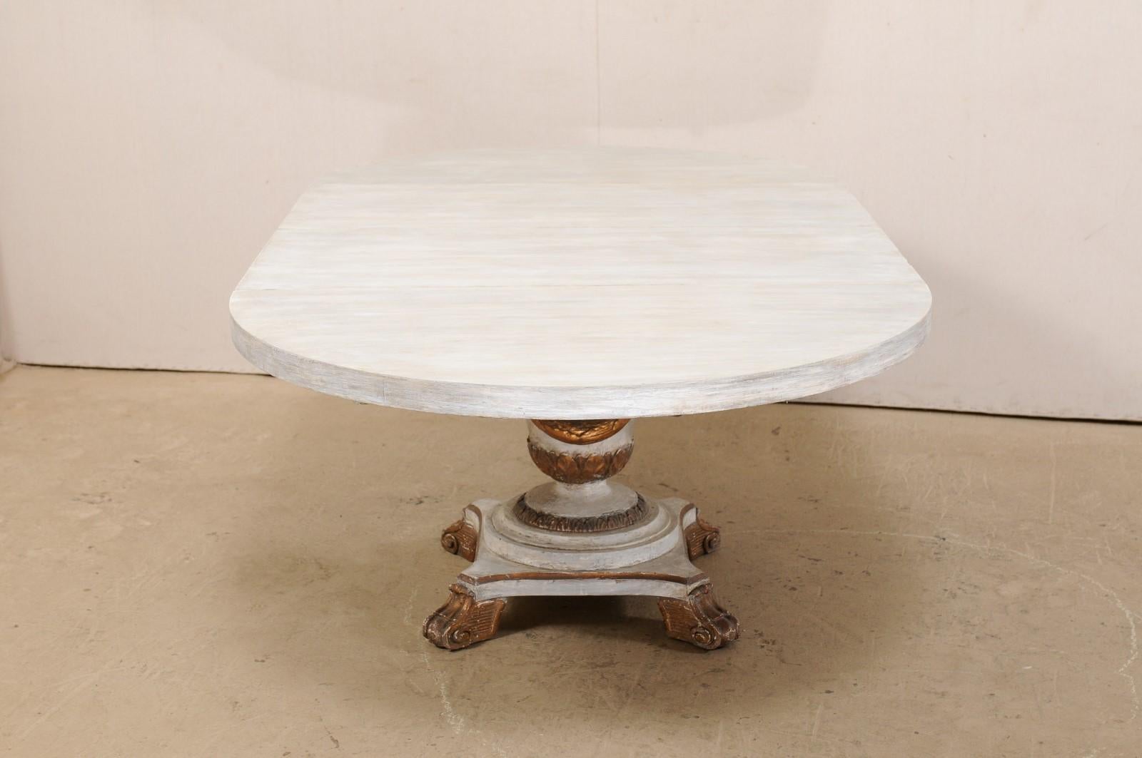 Wood Neoclassical Style Pedestal Table with Leaves, Can be Oval or Round Shaped