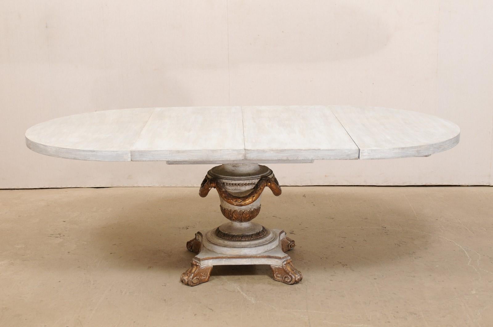 Neoclassical Style Pedestal Table with Leaves, Can be Oval or Round Shaped 1