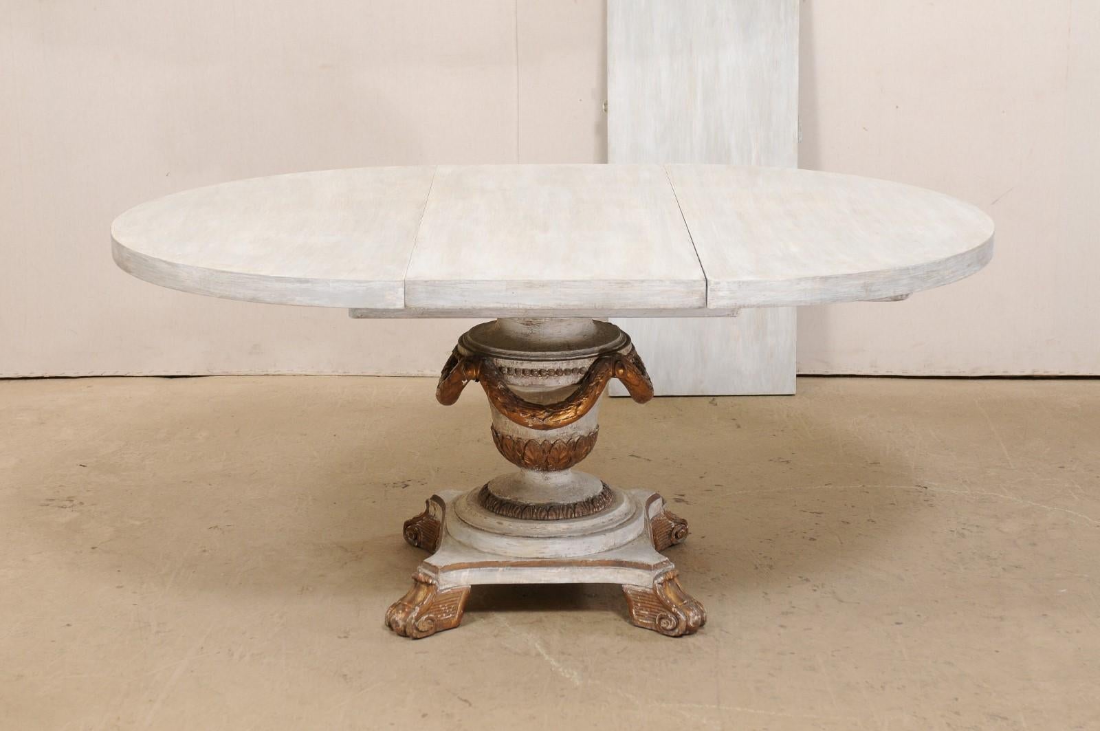 Neoclassical Style Pedestal Table with Leaves, Can be Oval or Round Shaped 3