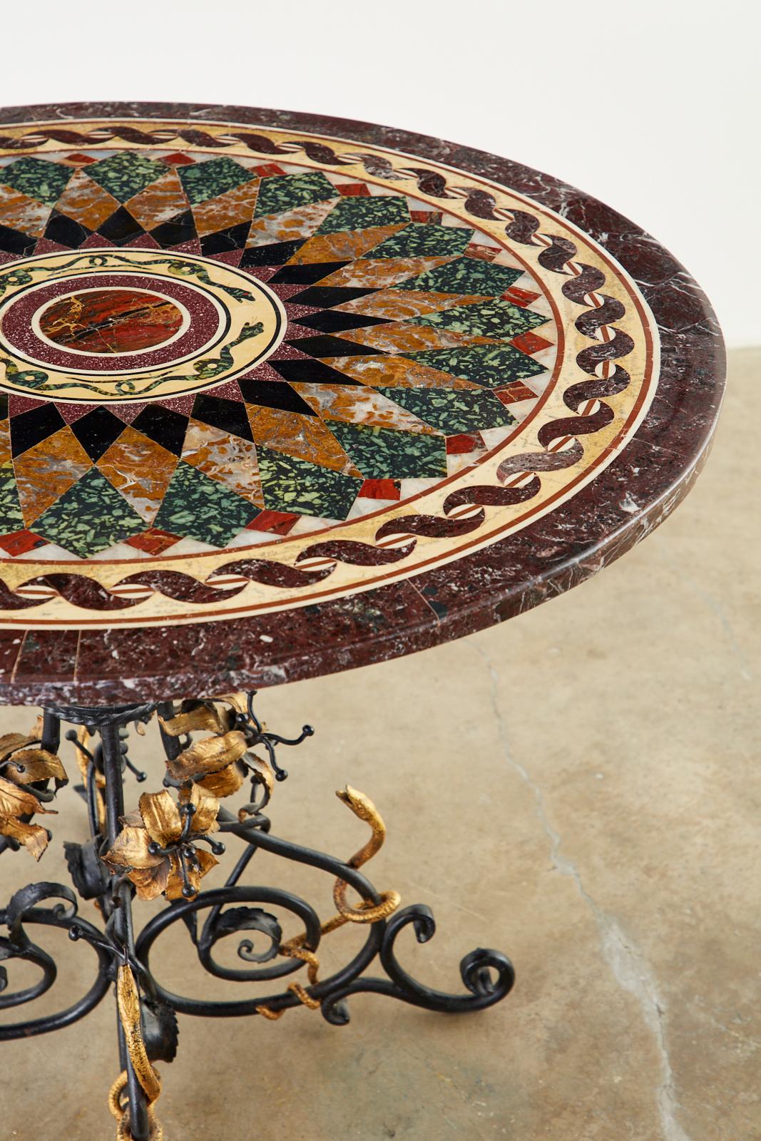 Iron Italian Neoclassical Style Pietra Dura Marble Centre Table