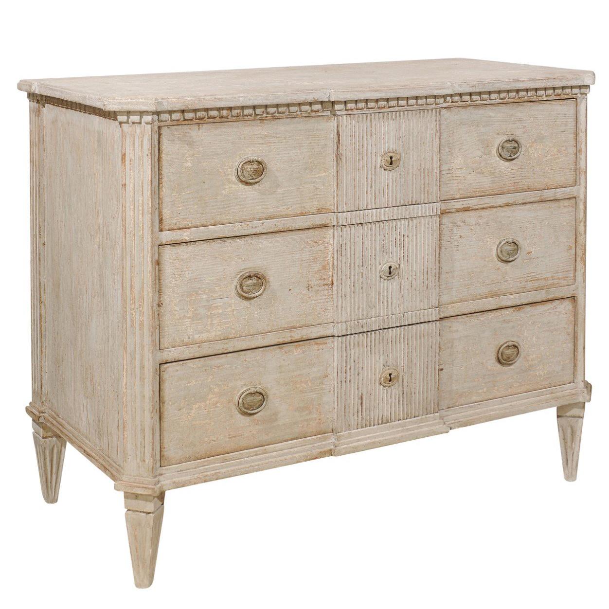 Italian Neoclassical Style Reclaimed Pine Three-Drawer Commode with Grey Finish