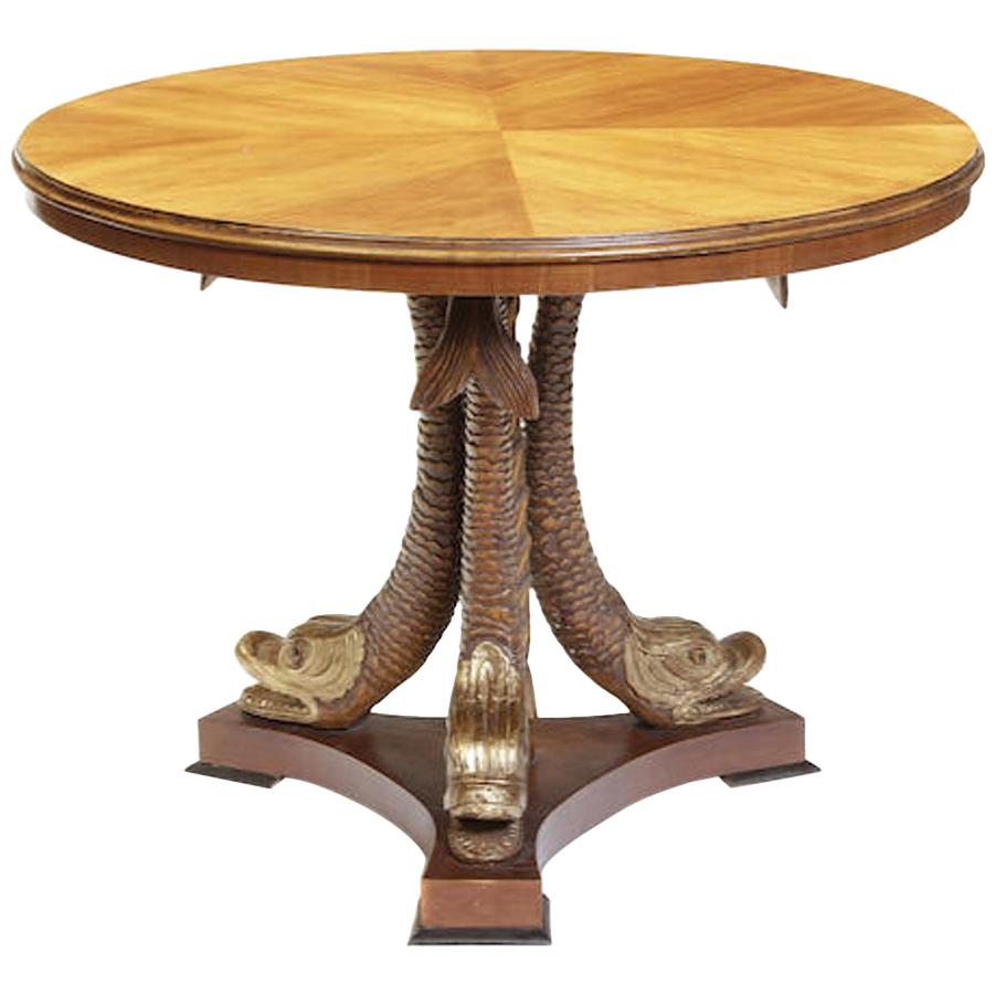 Italian Neoclassical Style Round Center Table, with Three Dolphins