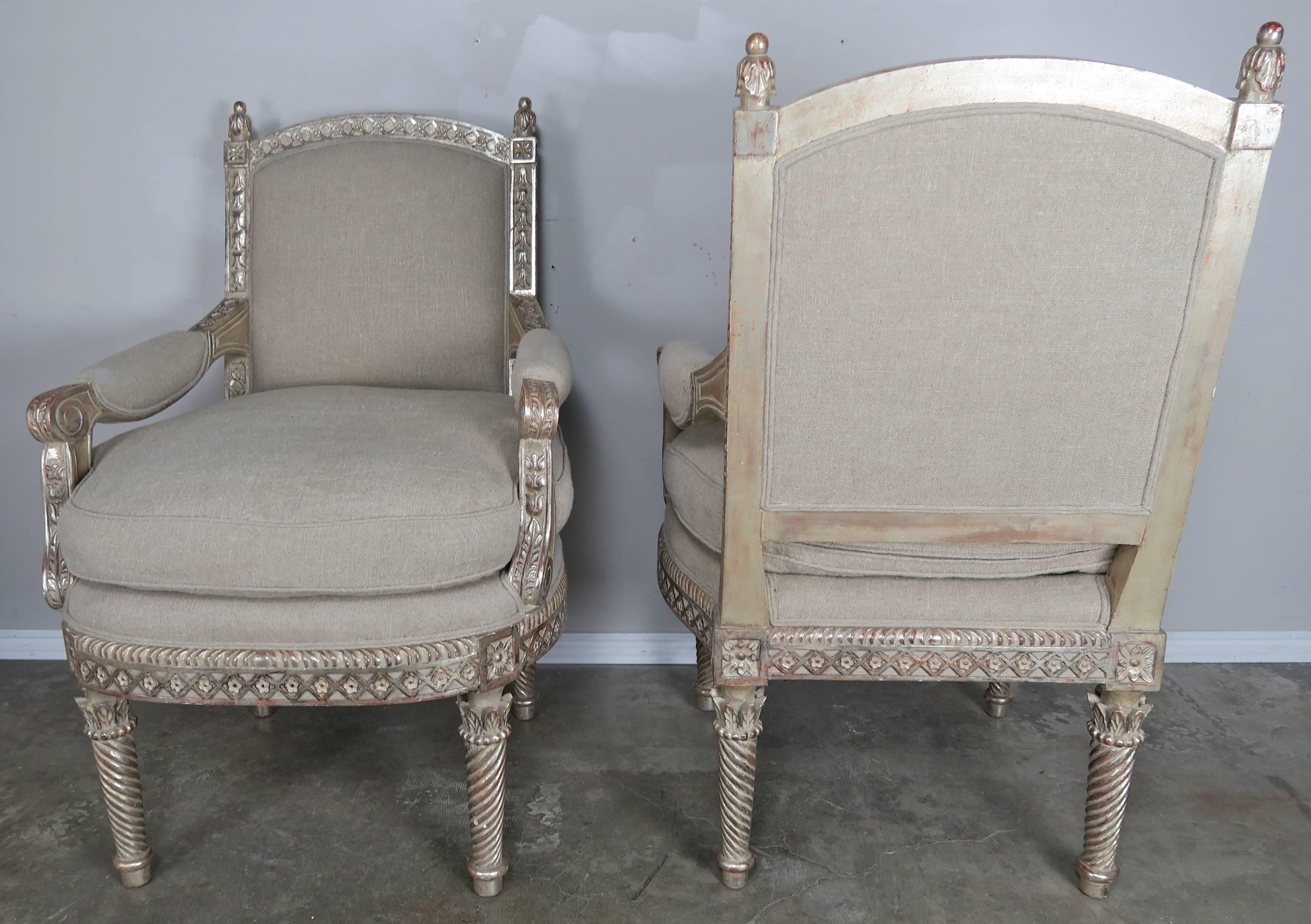 Italian Neoclassical Style Silver Gilt Armchairs, Pair 5