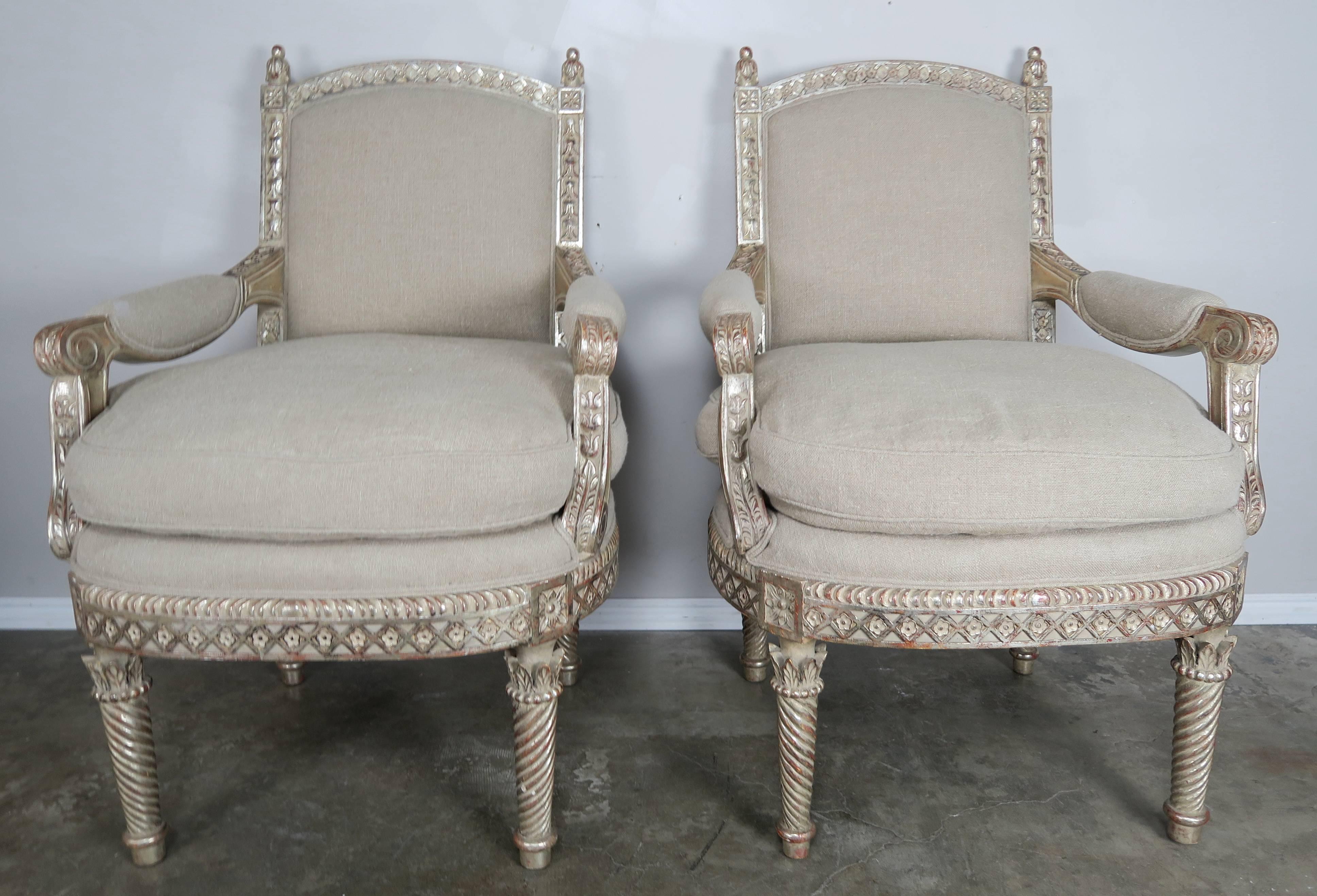 Italian Neoclassical Style Silver Gilt Armchairs, Pair 7