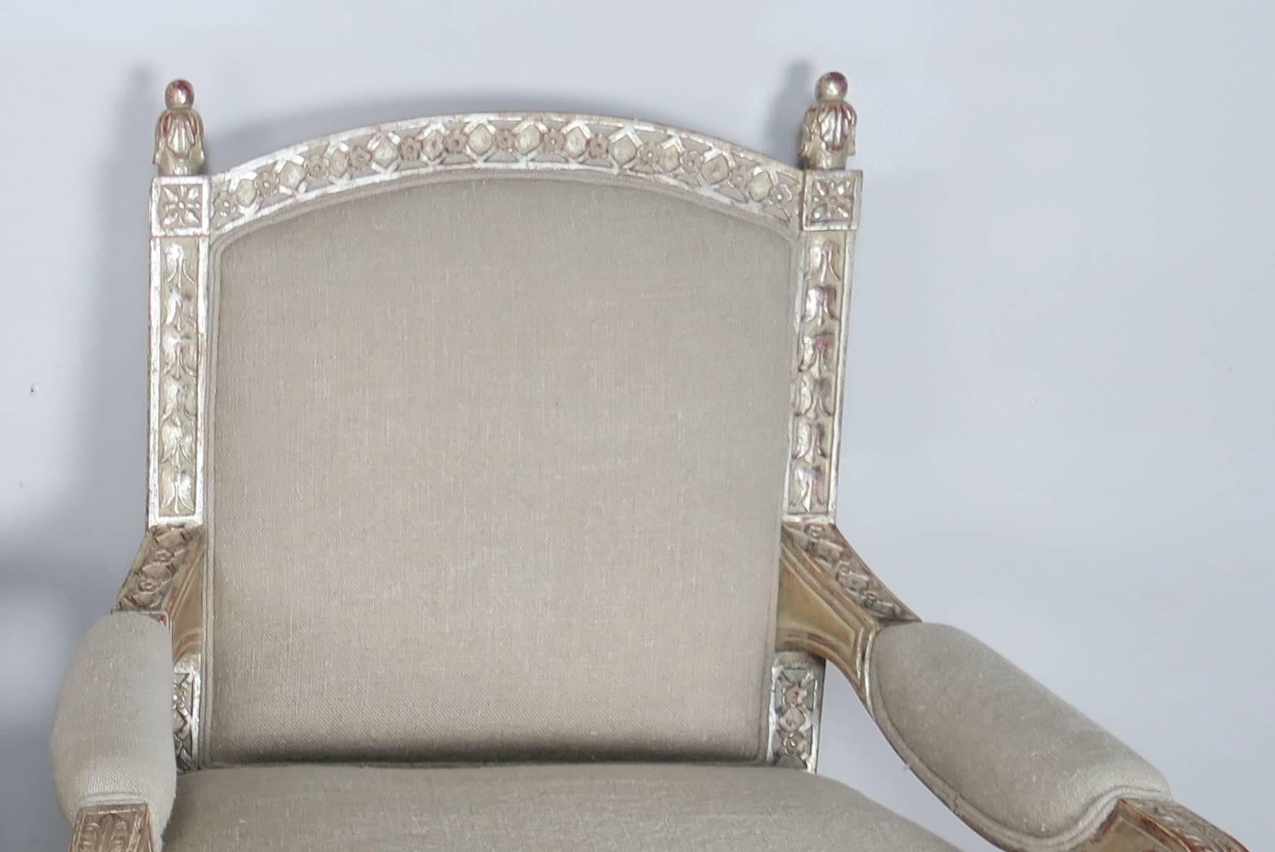 Italian Neoclassical Style Silver Gilt Armchairs, Pair 1