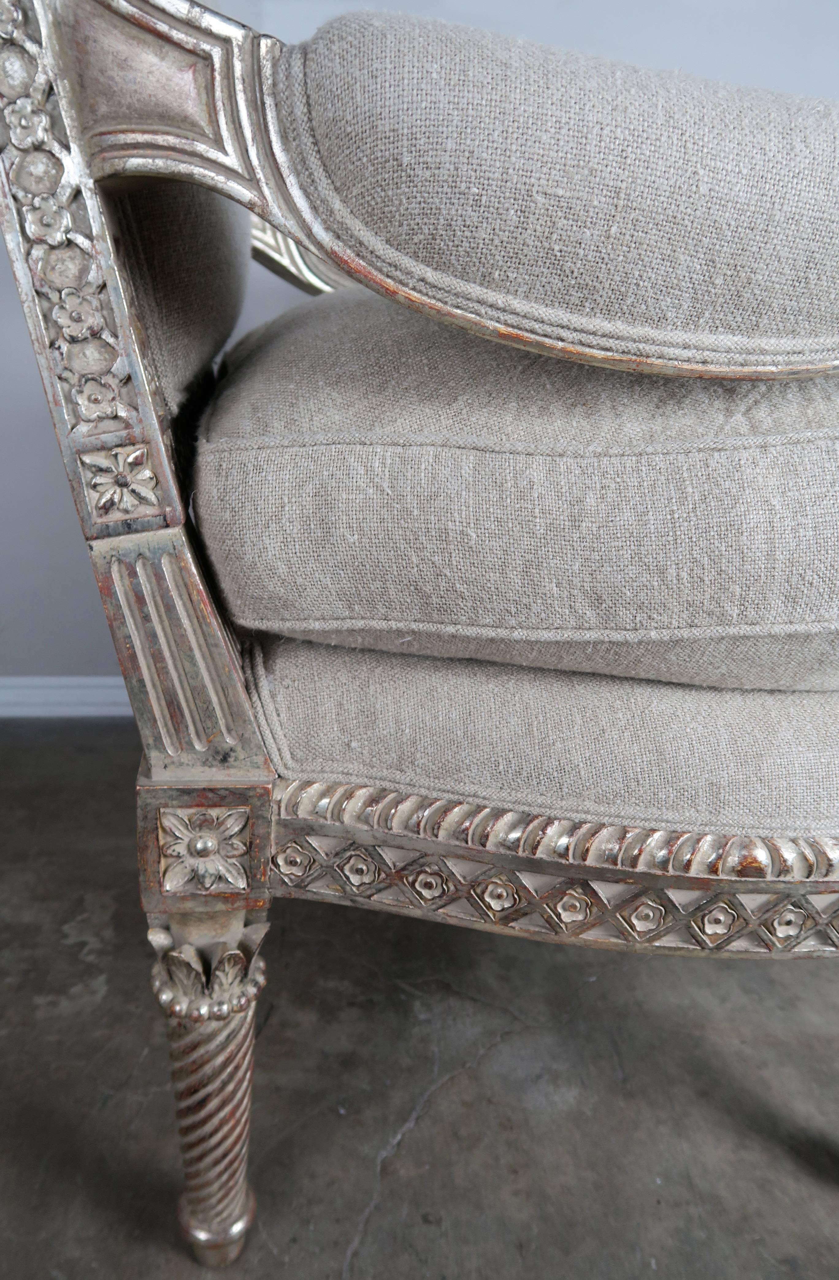 Italian Neoclassical Style Silver Gilt Armchairs, Pair 4