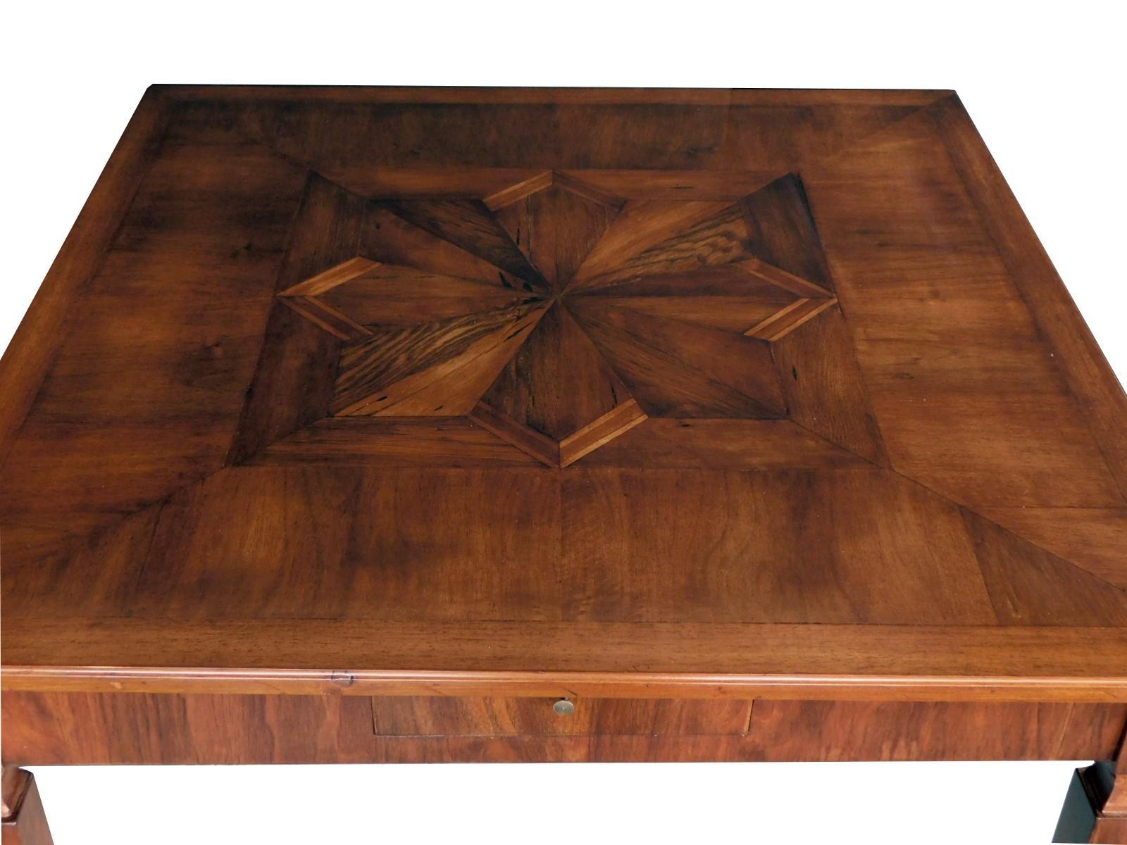 Parquetry Italian Neoclassical Style Square 2-Drawer Game Table