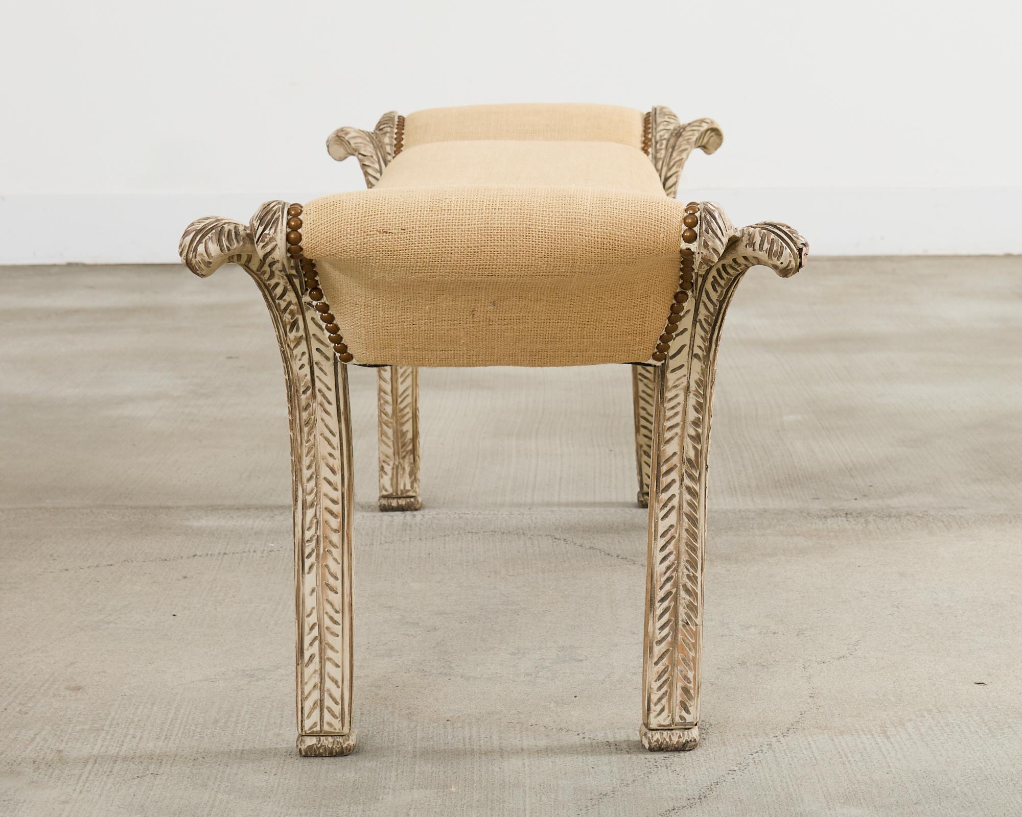 Brass Italian Neoclassical Style Trompe l'oeil Carved Bench Seat For Sale