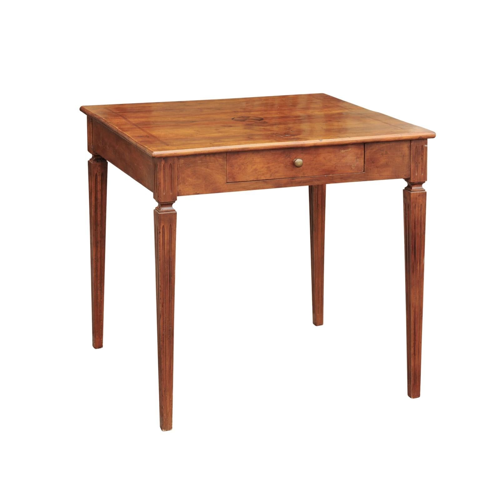 Italian Neoclassical Style Walnut Game Table with Inlaid Motif, circa 1870