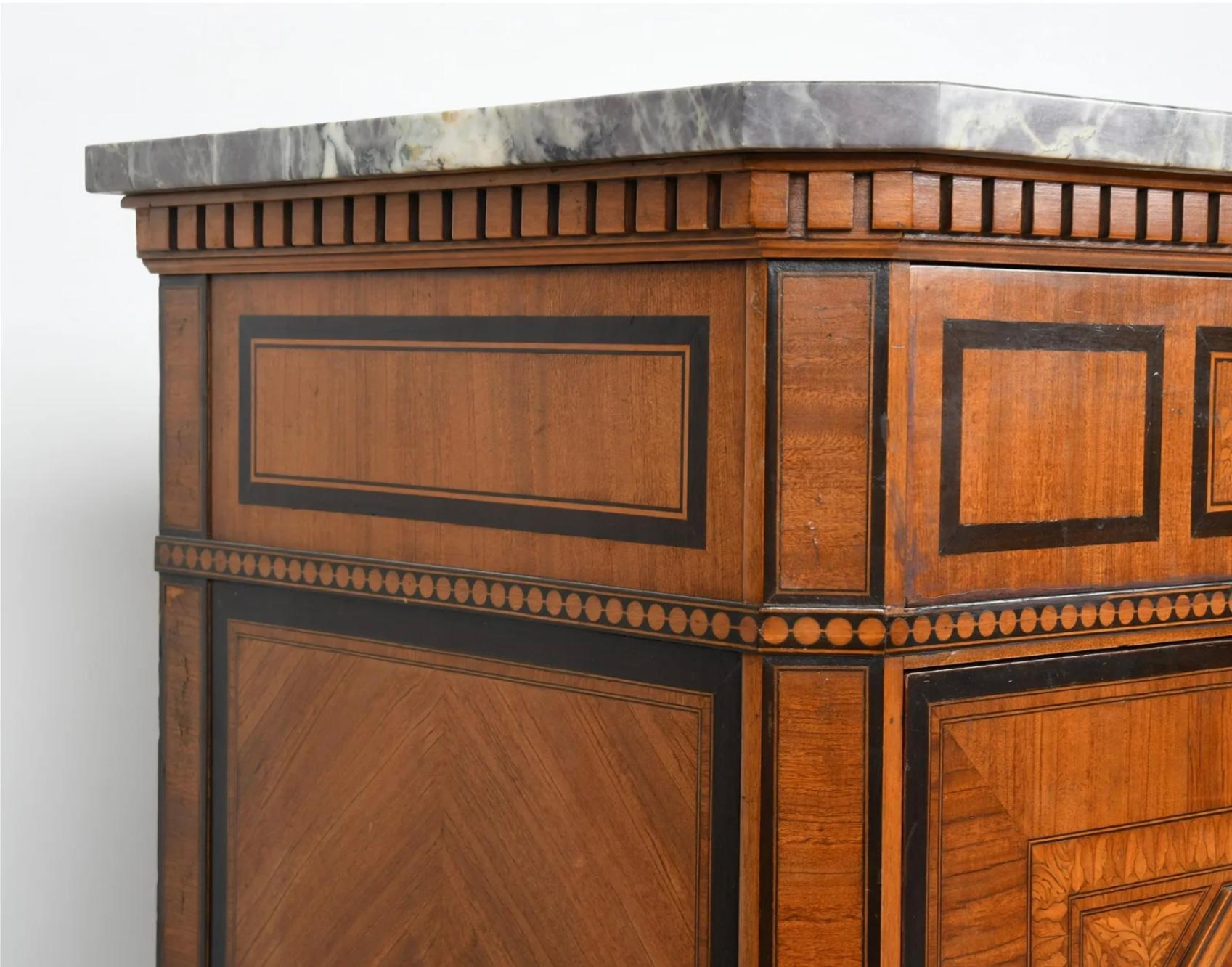 Marble Italian Neoclassical Style Walnut Side Cabinet For Sale