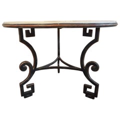 Italian Neoclassical Style Wrought Iron Center Table with a Travertine Top