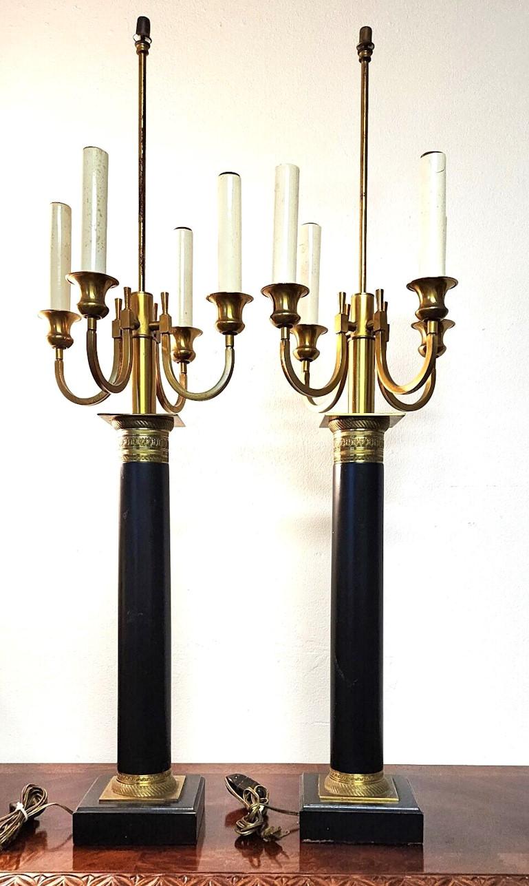 For FULL item description click on CONTINUE READING at the bottom of this page.

Offering One Of Our Recent Palm Beach Estate Fine Lighting Acquisitions Of A
Pair of Vintage 1970s Italian Neoclassical Candelabra Extra Large Table Lamps 

Approximate