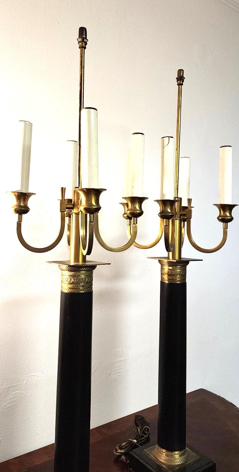 Brass Italian Neoclassical Table Lamps Candelabra Vintage Large For Sale