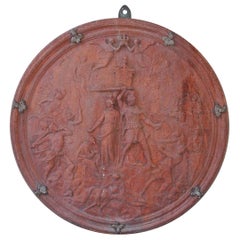 Italian Neoclassical Terracotta Shield with Bronze Fleur-de-Lis Mounts, C. 1840