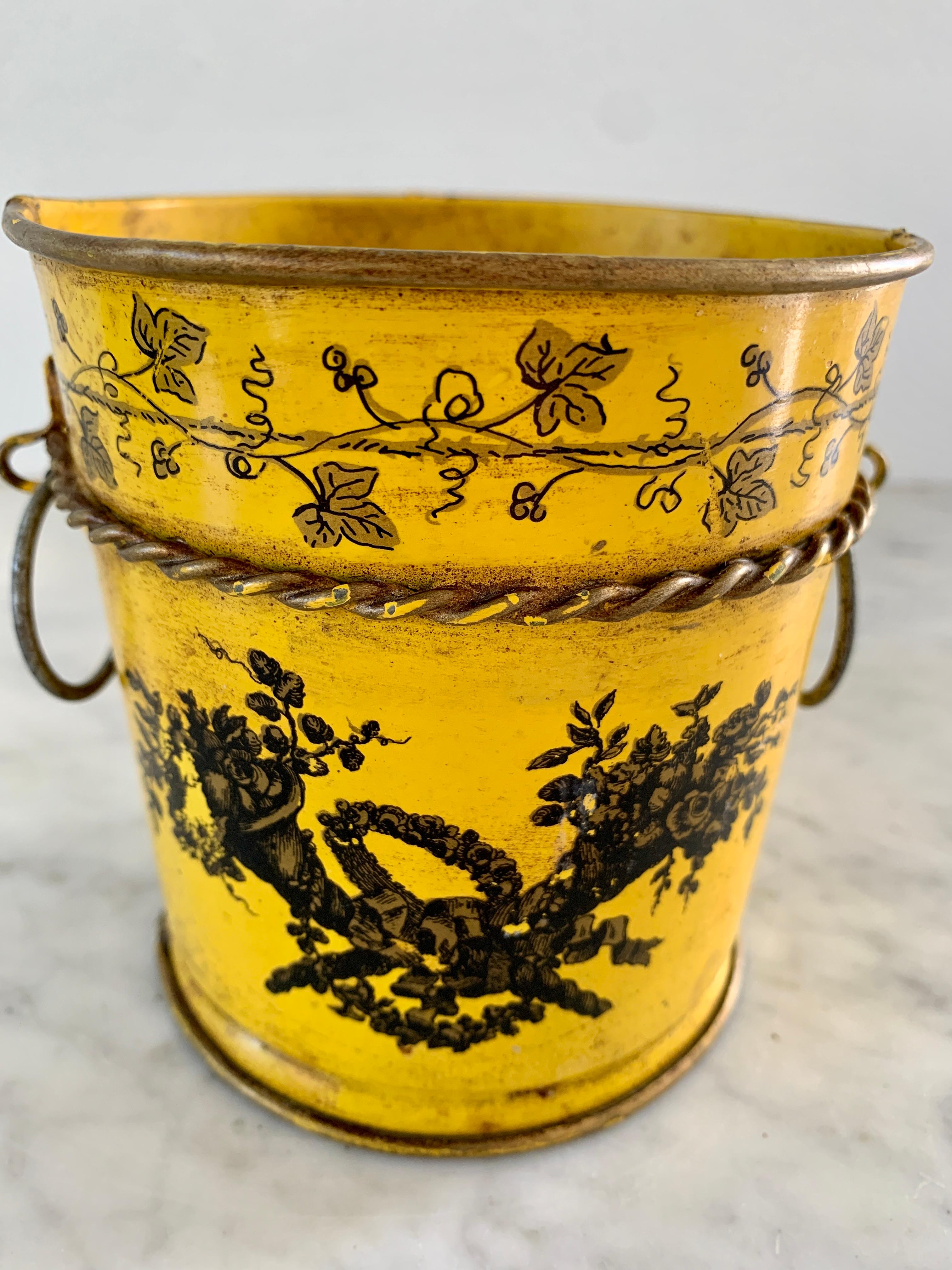 Metal Italian Neoclassical Tole Yellow Cachepot Planter Vase